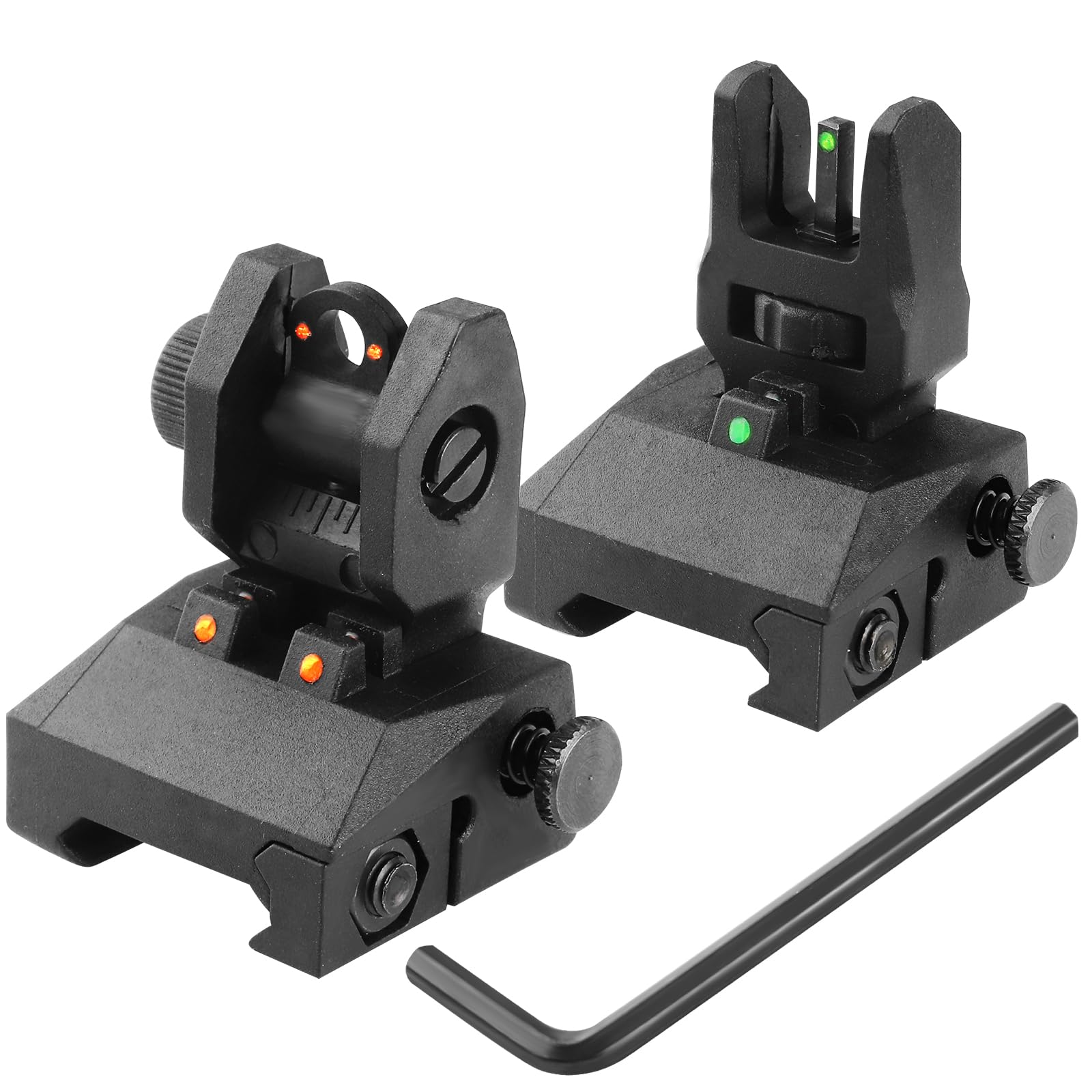 Photo 1 of ZBULAR Fiber Optic Sights Flip Up Front and Rear Backup Sights with Green Red Fiber Optics Dots,Simultaneously Carrying Low Baseline Fiber Optic Aiming,Tool-Free Adjustable Front Sight Black
