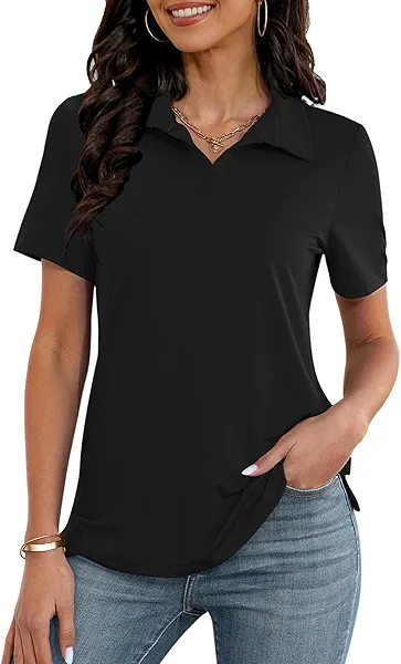 MK Shop Limited Polo Shirts for Women Business Casual Work Lapel Collared Tops V Neck Summer Golf Polos Tunic Blouse