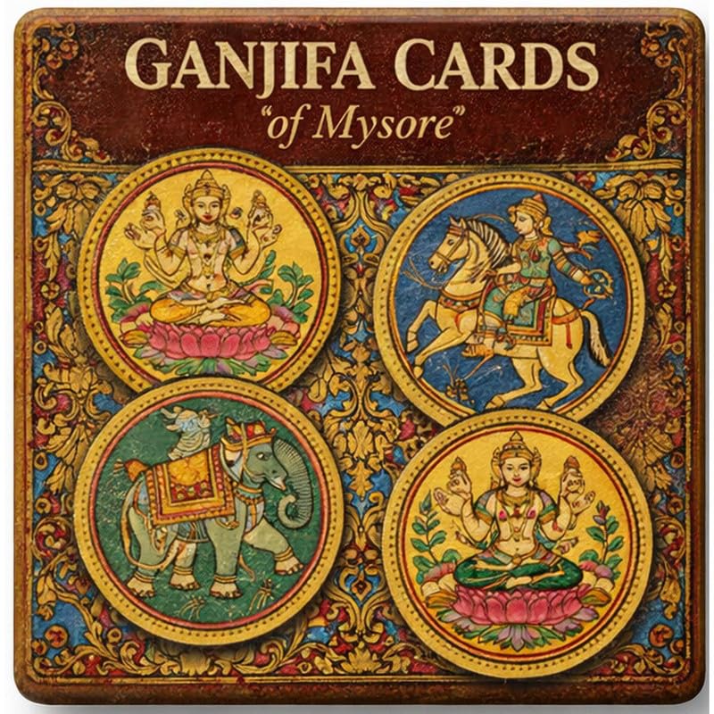 Ganjifa Cards of Mysore MDF Square Decorative Sticker Decal | Indian Traditional Painting Arts | Cultural Art-Inspired Craft & Décor-image-1