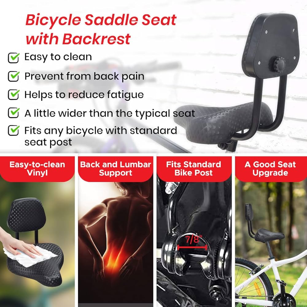 Leather Bike Seat Bike Saddle With Backrest Replacement Soft Rest PU Cushion For Mountain Bike Tricycle Commuter Bike Back Bike Seat Replacement