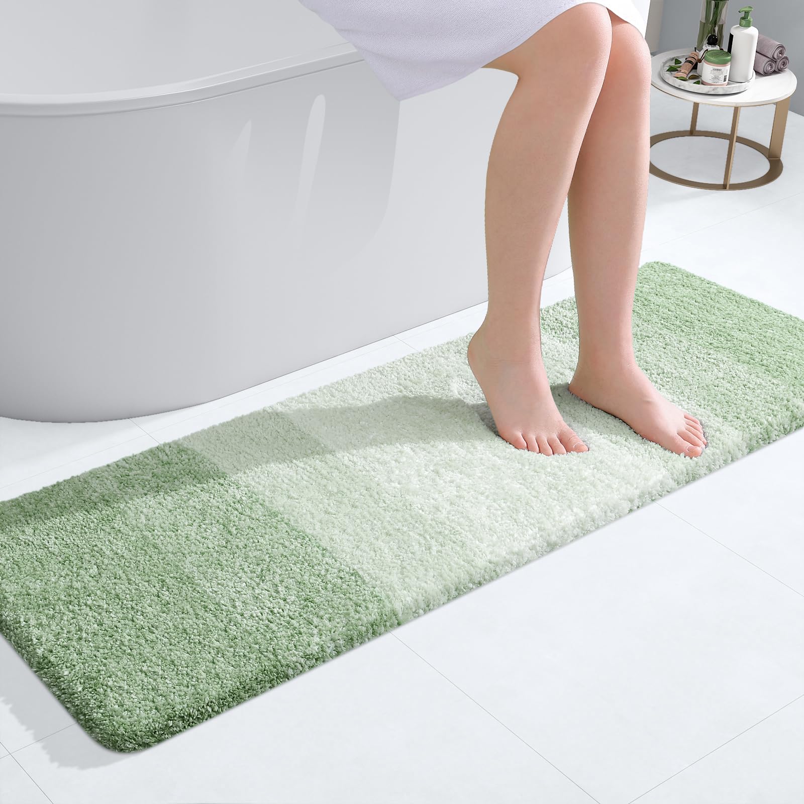OLANLY Bathroom Runner Rug 47x17, Extra Soft Absorbent Microfiber Bath Rugs | Sage Green, Non-Slip Quick-Drying Rubber Backing, Washable Long Bath Mat for Floor, Tub and Shower, Home Decor