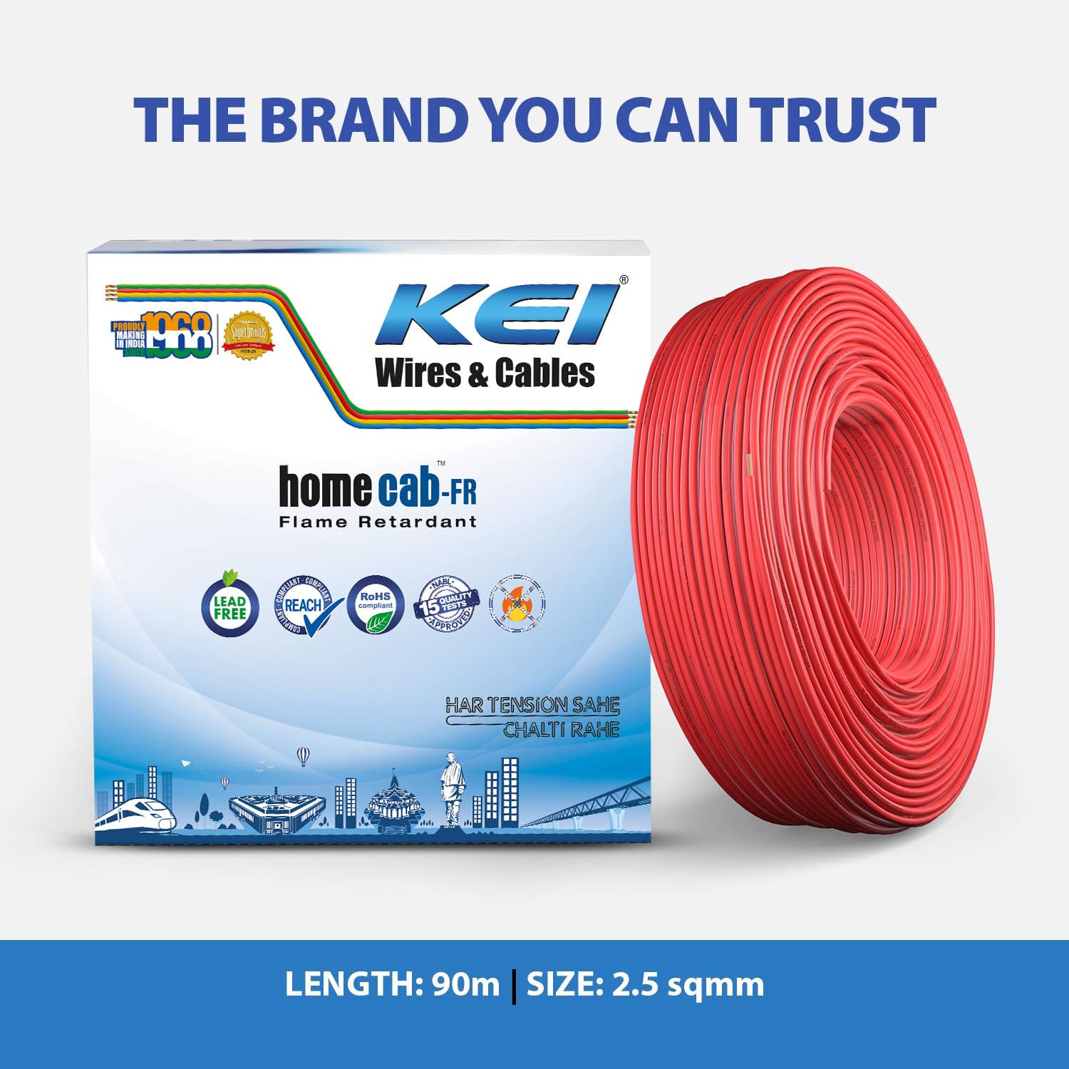 KEI WIRES & CABLES Homecab 2.5 sqmm 1 Core 99.97% Pure Copper Conductor Flame Retardant House Wire PVC Insulated Cable for Domestic & Industrial Electrical Wiring (Red, 90 Meters) 4