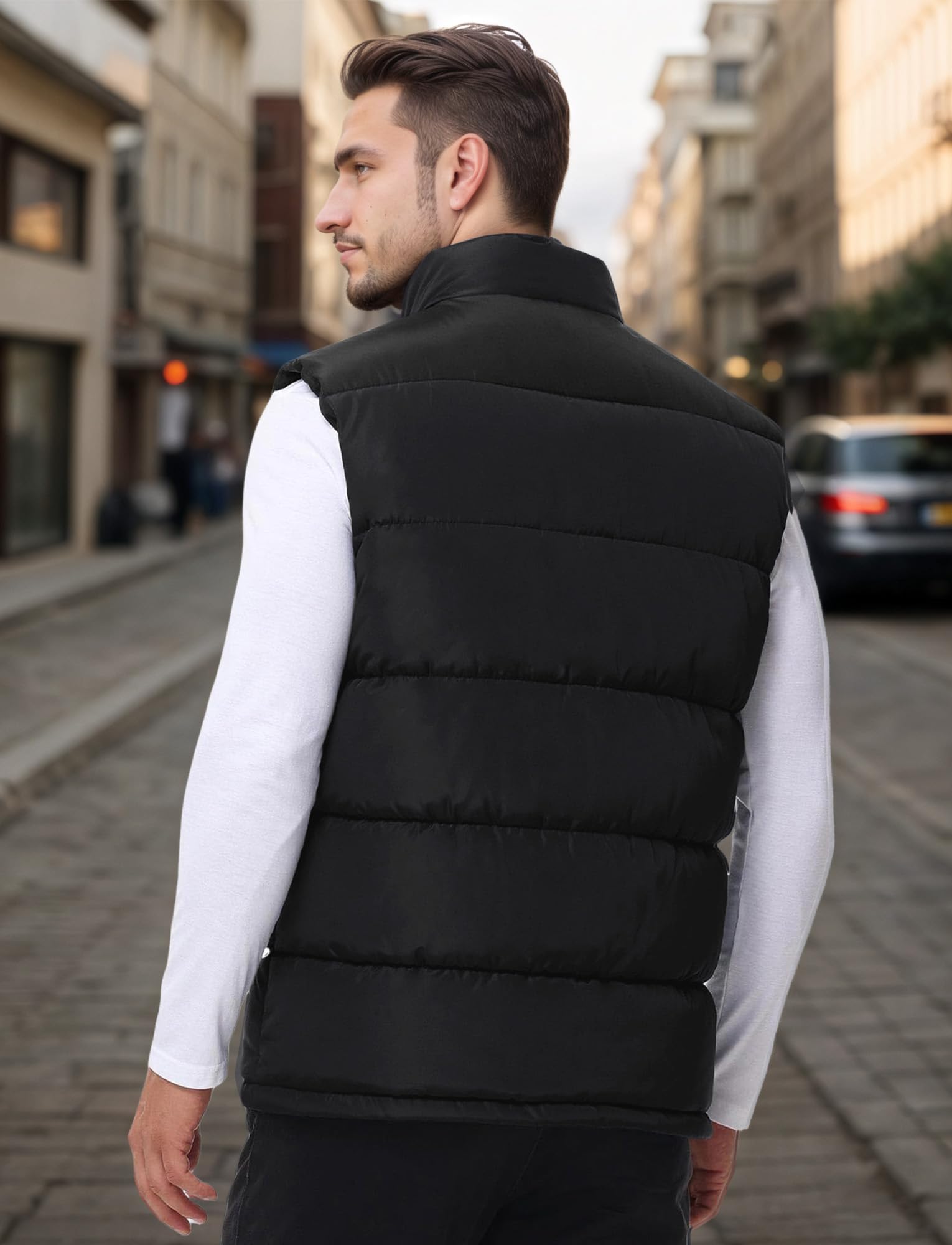 AIEOE Herren Winterweste Casual Farbblock Steppweste Verdickter Thermo Outdoorweste mit Kapuze EU XL