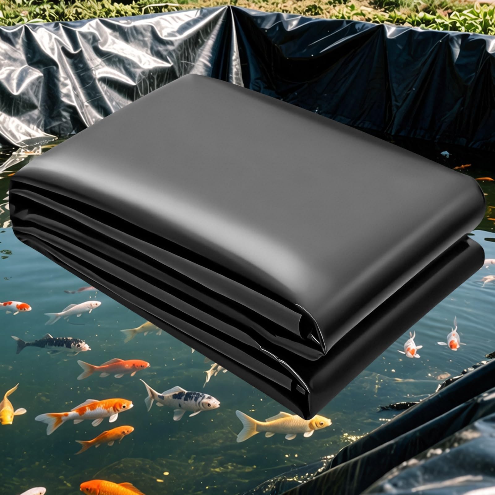 Black 0.13mm Fish Pond Liner HDPE UV Resistant Underlay Impermeable Membrane for Outdoor Koi Ponds Water Features Garden Fountains Lotus Ponds(7x10m(23x32.8ft))
