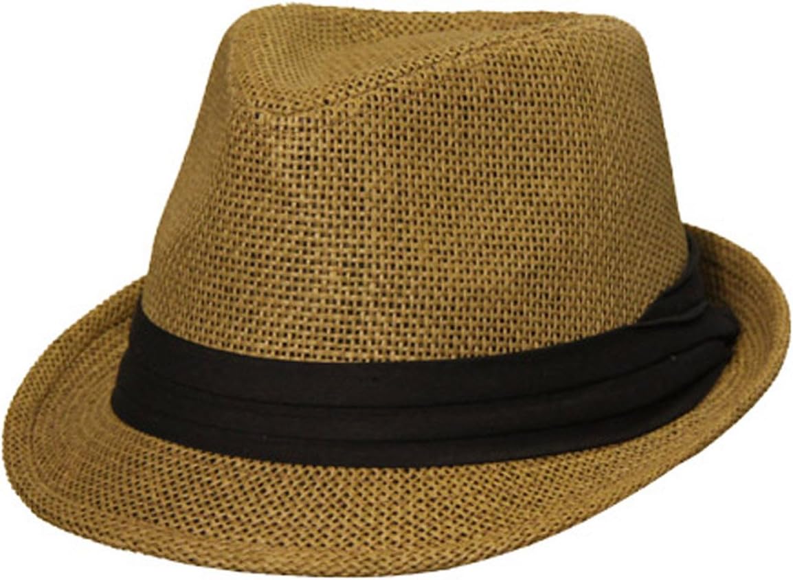 Short Brim Paper Fedora with Black Band (Brown, Large/X-Large)