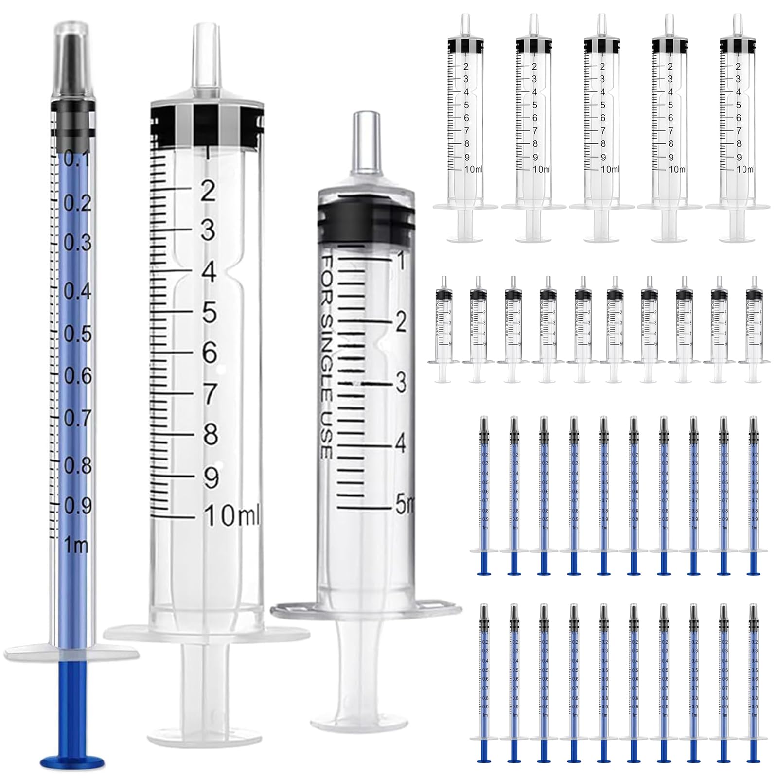 Mixed Syringe Set without Needle – 35pcs (1ml×20, 5ml×10, 10ml×5) Graduated Syringes for Liquid Measuring, Resin, Glue, Ink, E-Liquid, Pet Feeding, Lab & DIY