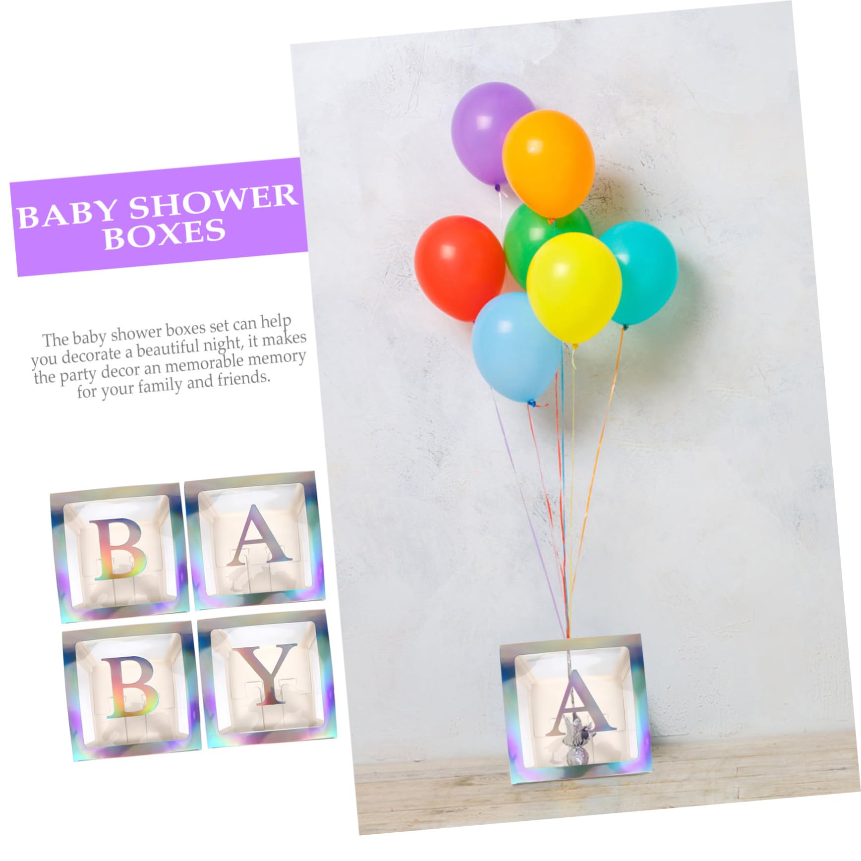 Transparente Ballonbox für Babyparty 1 Satz mit 4 Teilen Silber