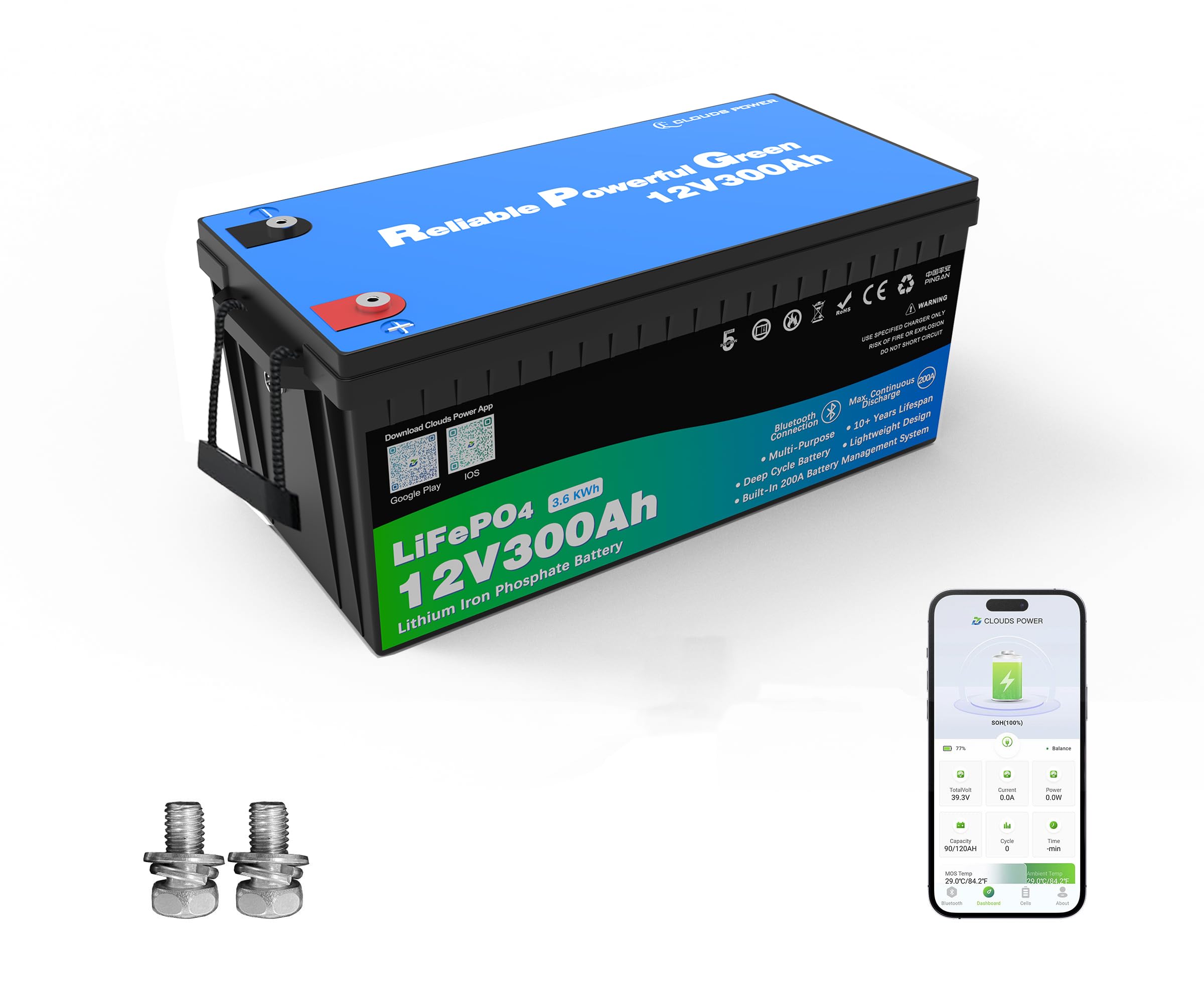12 Volt 300Ah Lithium Golf Cart Battery 12V LiFePO4 Battery 200A BMS 4000 Cycles 3 84 kWh Energy