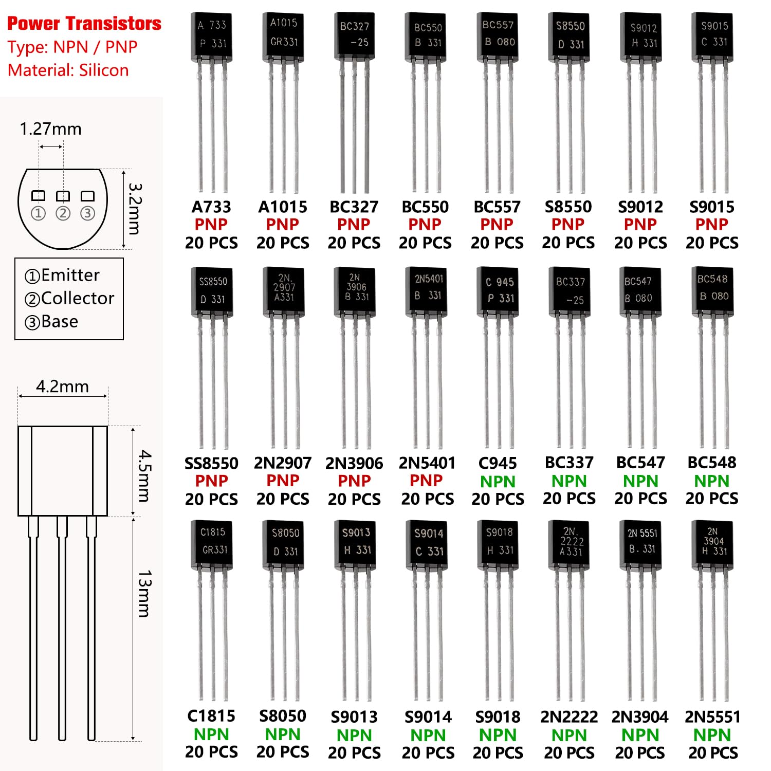 YIXISI 480 Pezzi Transistor Kit NPN PNP A1015 2N2222 2N2907 SS8550