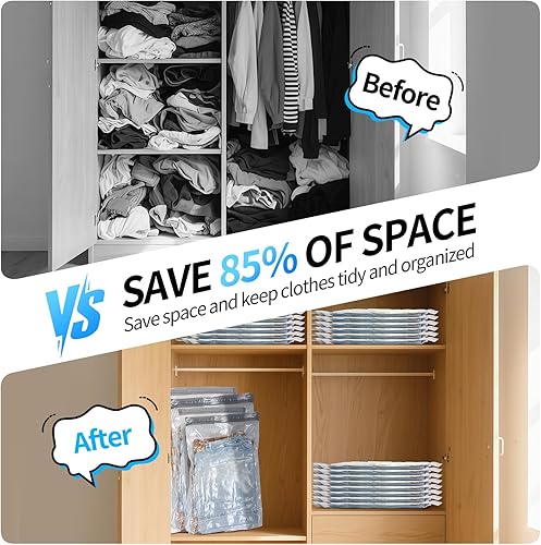 Miniatura 3 de 16 bolsas de sellado al vacío para ropa con bomba de aire eléctrica, ahorro de espacio de compresión, bolsas de almacenamiento al vacío para