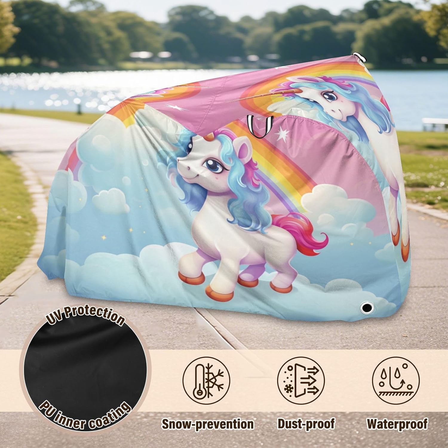 ALAZA Unicorn Rainbow Bike Cover Waterproof Outdoor Ebike Bicycle Covers Tarp Protection for 1/2 Bikes, Sun UV Dust Wind Proof