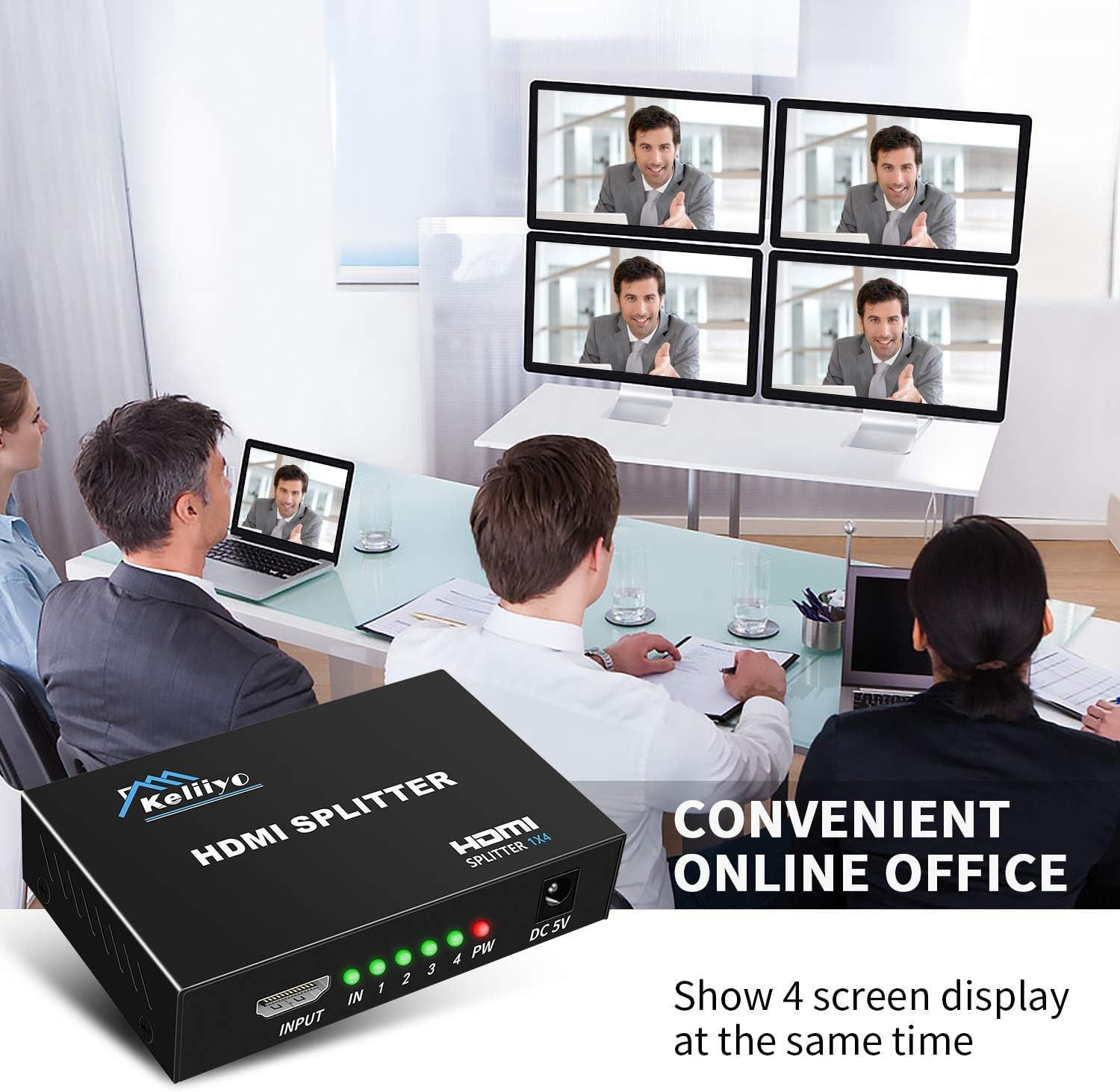 HDMI Splitter 1 in 4 Out V1.4b Powered HDMI Video Splitter with AC Adaptor Duplicate/Mirror Screen Monitor Supports Ultra HD 1080P 2K x4K@30Hz and 3D Resolutions (1 Input to 4 Outputs) - Image 7