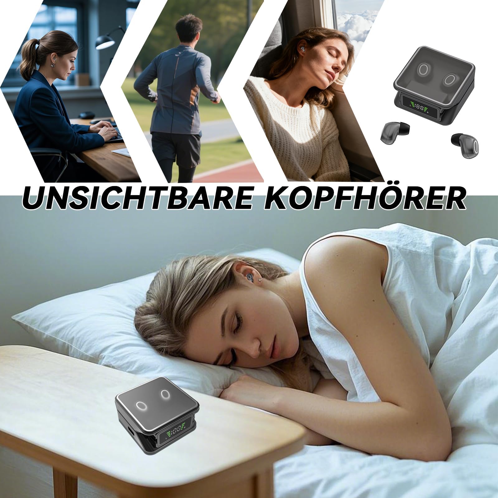 Mini écouteurs intra-auriculaires sans fil Bluetooth sans fil - Petits écouteurs pour dormir sur le côté - Écouteurs de sommeil invisibles pour les petites oreilles - Écouteurs sans fil