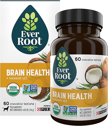 EverRoot Suplementos para perros impulsados por Purina Brain Health - Tabletas masticables con aceite de coco, recipiente de 4.02 onzas