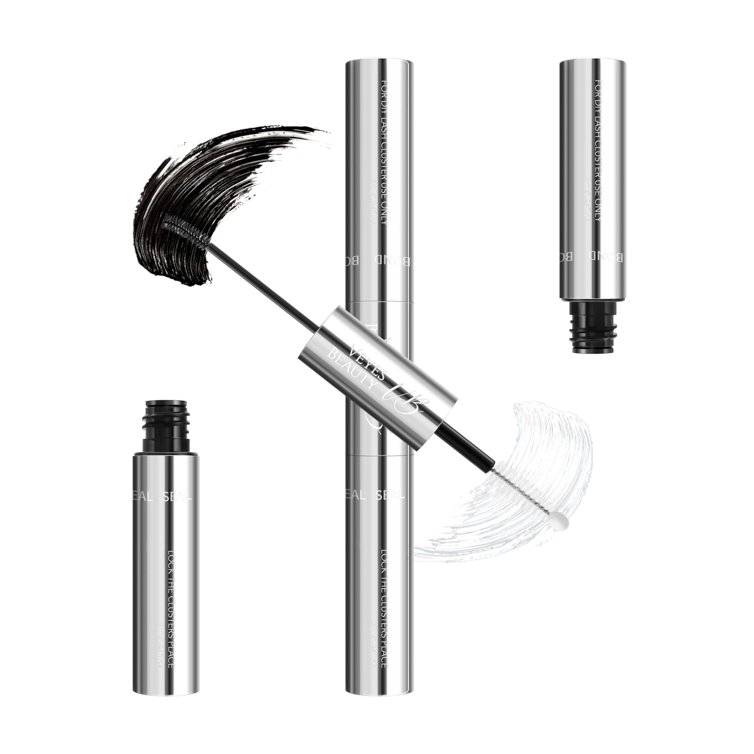 VEYESBEAUTY Lash Bond and Seal Waterproof 2 in 1 Cluster Lash Glue for Eyelash Extensions Long Lasting Strong Hold Individual Eyelash Glue for DIY Lash Extensions Self Use at Home 7ml+7ml