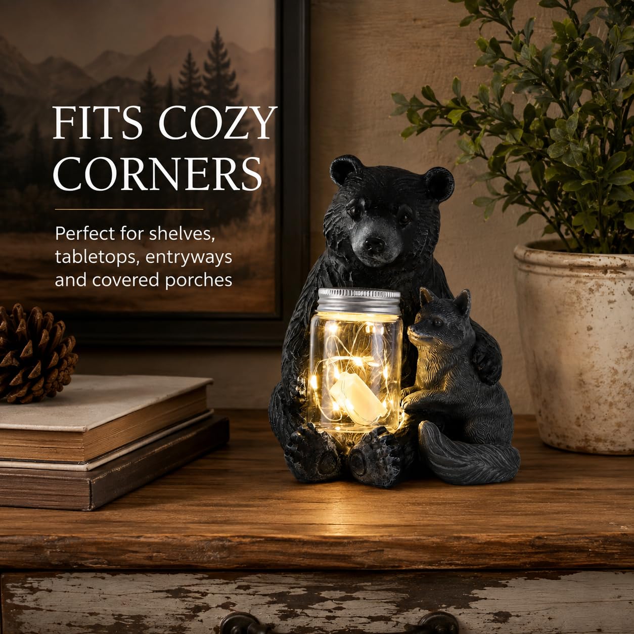 Statua da giardino a forma di orso con vaso LED, volpe, decorazione per