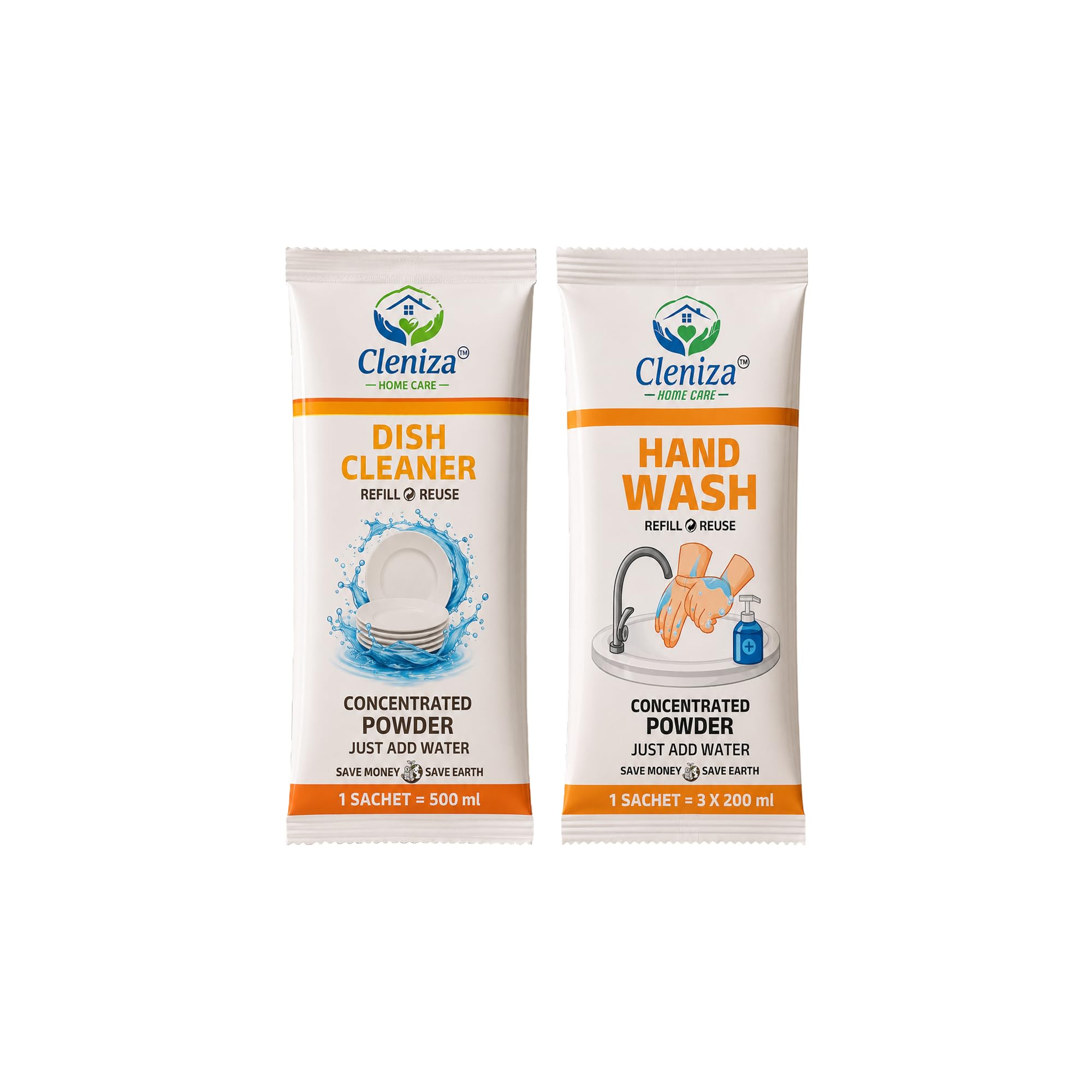 Cleniza Kitchen Cleaning Refill Kit | Dishwash Liquid & Liquid Handwash Powder Sachets | 6 Refill Packs | Just Add Water | Makes Up to 3 Litres | Kitchen Cleaning Essentials-image-3