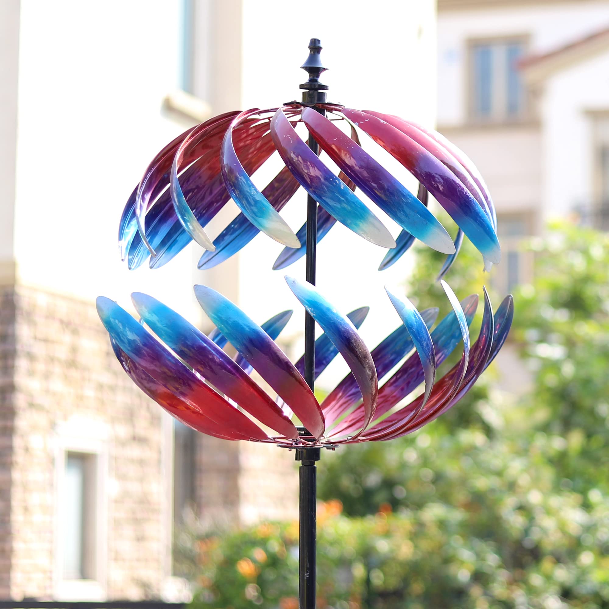 3D Kinetic Lotus Wind Spinner, 24" Wide, 84" High 360 Degrees Flower Windmill - Decorative Wind Spinners Lotus-Shaped for Home Outdoor Patio, Lawn & Garden Decoration (Ball Wind Spinner)