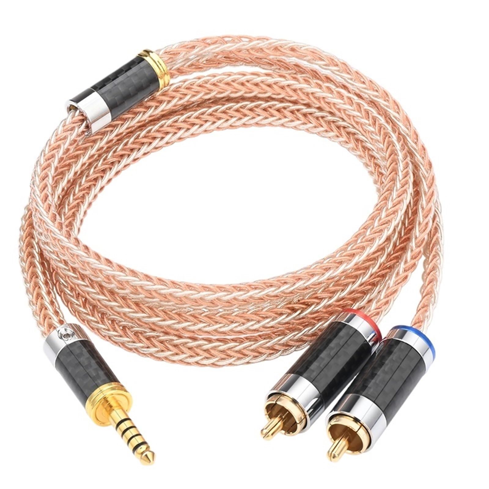 Kabel audio HiFi 4,4 mm na 2 RCA i czysty srebrny kabel stereo 4,4 mm na 2 RCA męski do iPhone'a, MP3, DVD (0,5 m)
