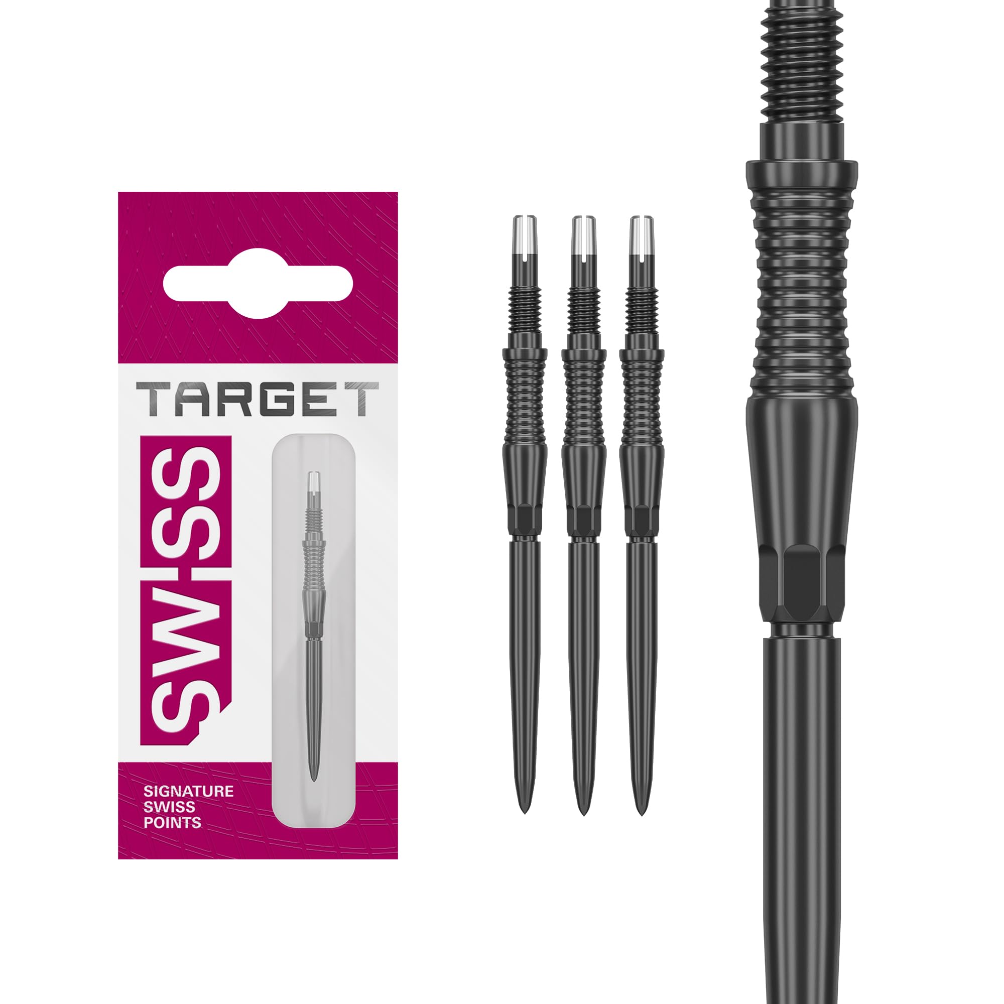 Target Darts Swiss Point Storm Pointes de Fléchettes, RST (Lot de 3 Embouts) 30MM/35MM/42MM – Or/Argent/Noir | Changez Les Pointes de Fléchettes, Les Pointes Swiss Storm, Accessoires Professionnels
