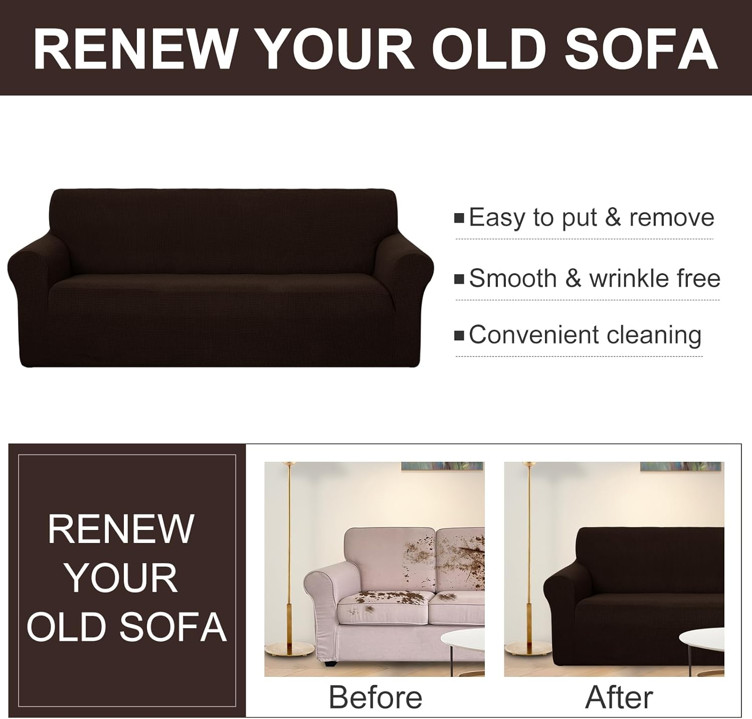 U-NICE HOME Recliner Chair Covers Stretch Couch Cover Sofa Cover Sofa Slipcover Furniture Protector for Chair Cover Pet Friendly(Armchair, Chocolate) 4