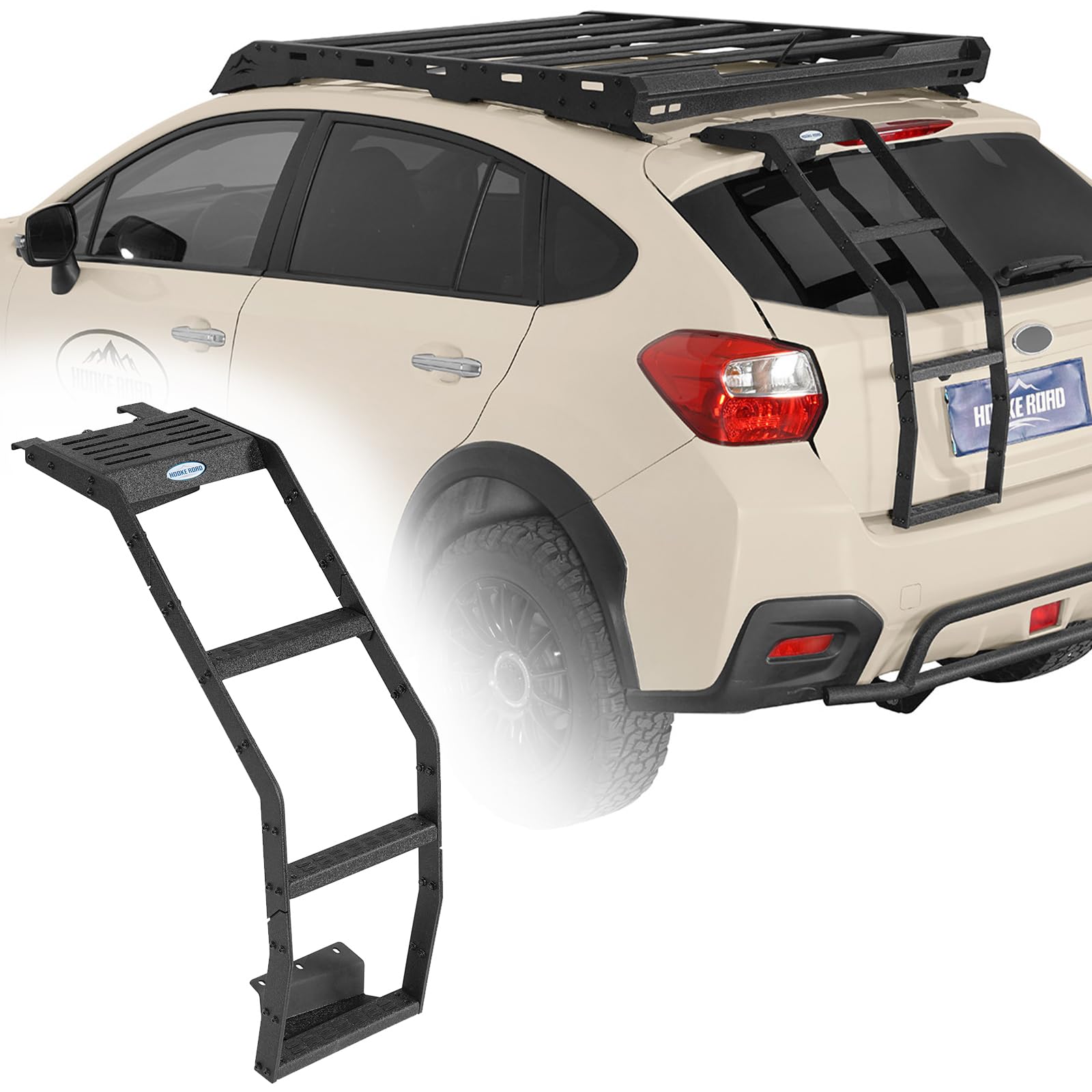 Hooke Road Crosstrek Rear Hatch Ladder Roof Rack Tailgate Ladder for 2013-2017 Subaru XV Crosstrek, with Sturdy Non-Slip Step Pedals Easy Access Load 220 Lbs