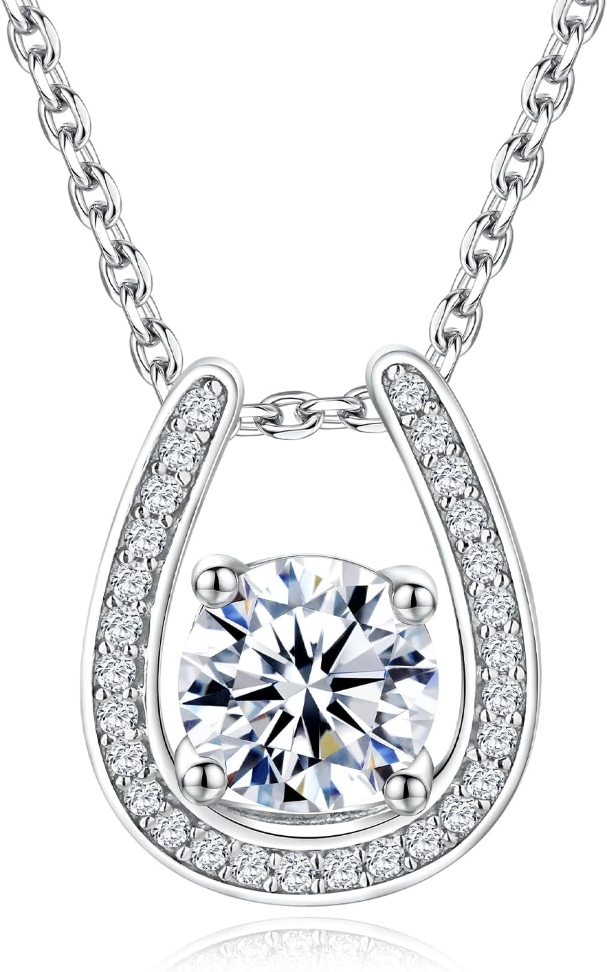 CAIDIKA Sterling Silver Birthstone Horseshoe Necklace for Women Good Luck Pendant Necklace Jewelry for Birthday Wedding(with Gift Box)