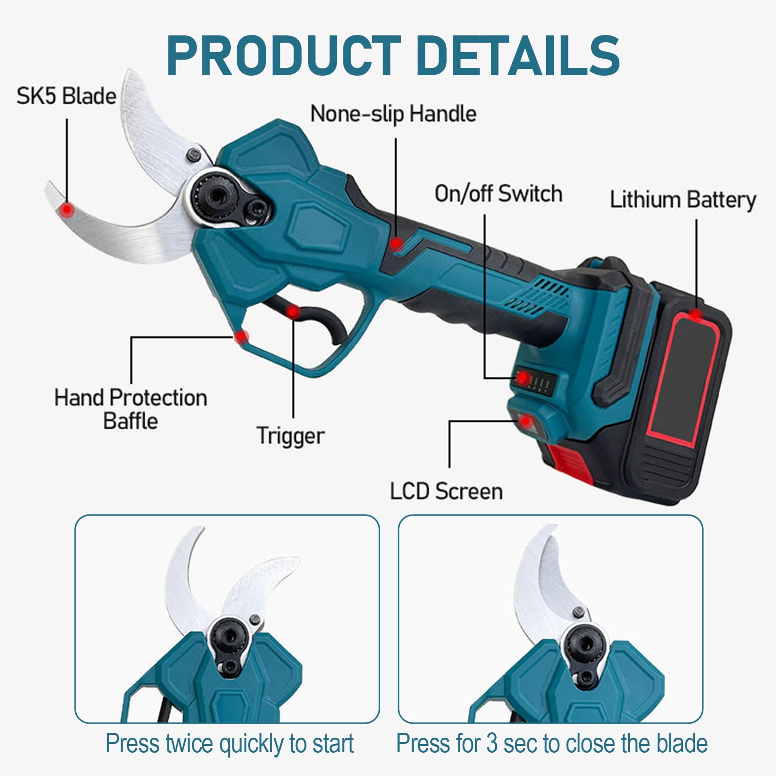 Kit 4-en-1 Sécateur et Tronçonneuse sans Fil, Mini Tronçonneuse sans Fil 6" avec 2 Batteries 4.0Ah & Chargeur, Ébrancheur sans Fil avec Manche Télescopique, Scie à Branches Électrique pour Jardin