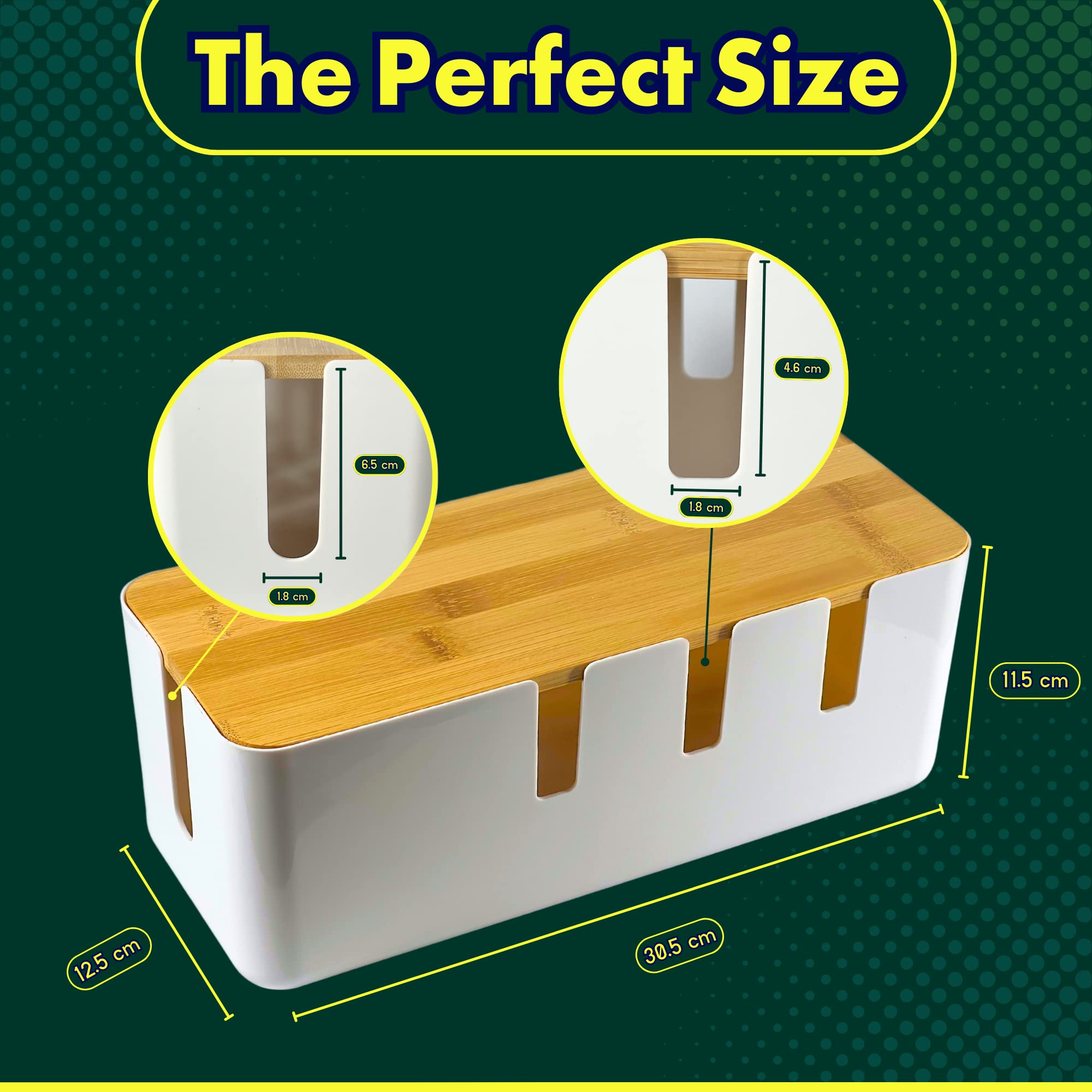 RICEXO Cable Management Box, 7 Holes, 12x5x4.5 inches, Wooden Lid Cable Organizer Box for Desk to Hide Power Strips, Tv Wires, ABS Material Cord Cover