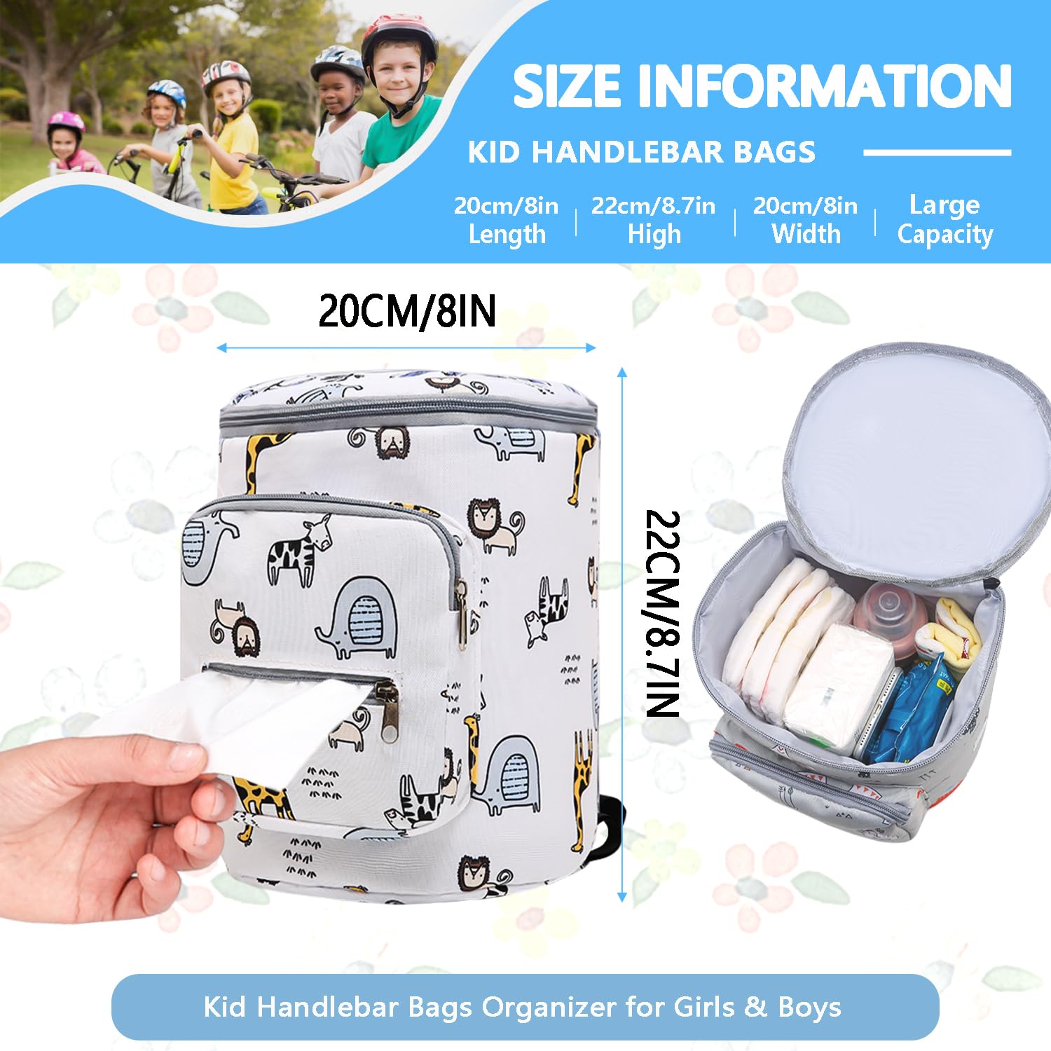 Borsa per manubrio Favuit per bambini, cestino anteriore pieghevole per bicicletta, cestino per manubrio, borsa per manubrio, borsa per bicicletta per tricicli, scooter, monopattini, accessori per