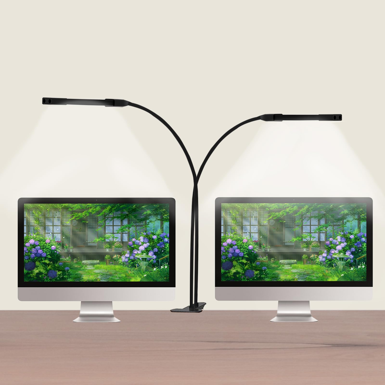 FOYOTO Clamp on Desk Lamp-3 Color Mode & 10 Brightness Levels,Dual LED Tube Flexible Gooseneck Clip Light for Architect Reading, Working, Bedroom Headboard, Dorm