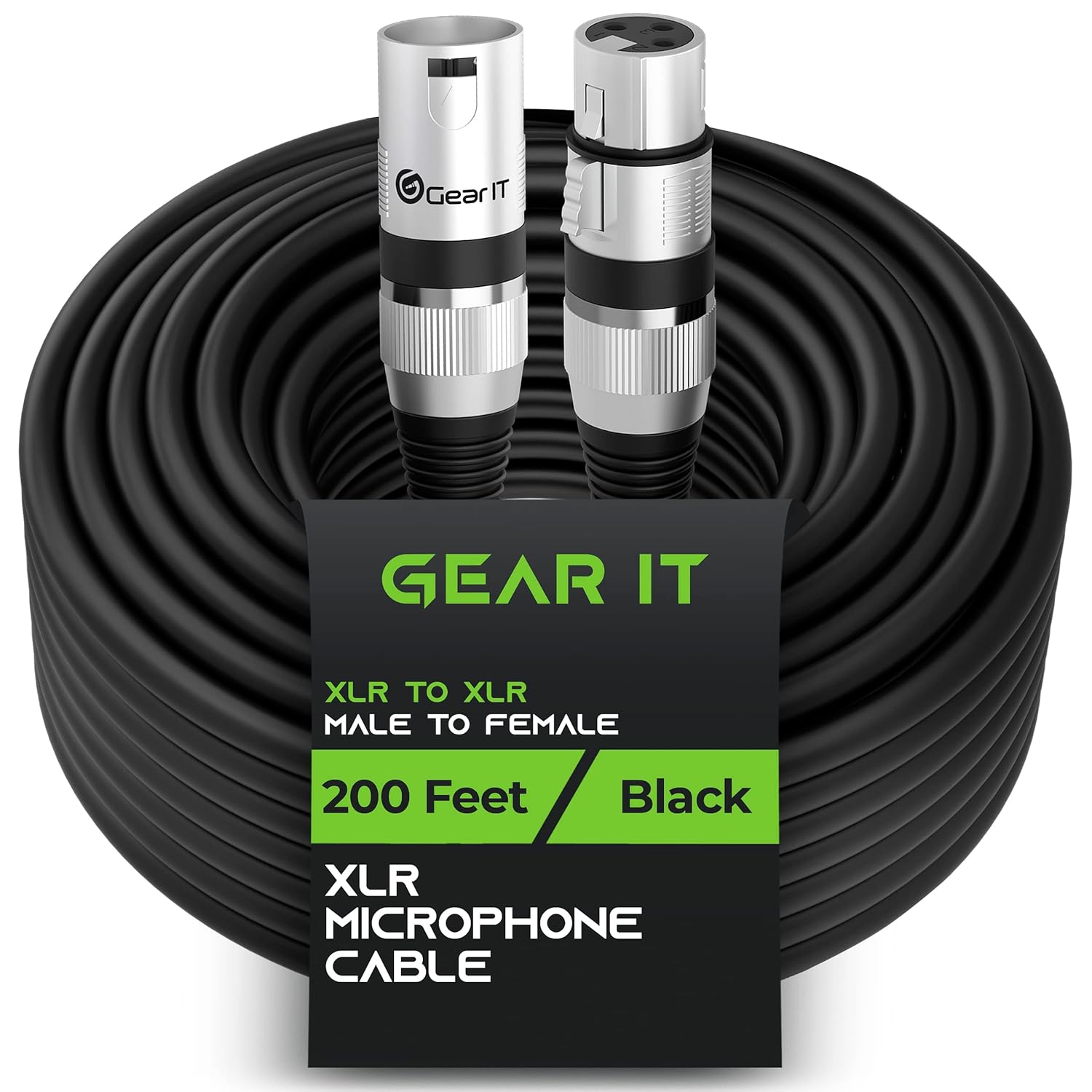 GearIT XLR to XLR Microphone Cable (200 Feet, 1 Pack) XLR Male to Female Mic Cable 3Pin