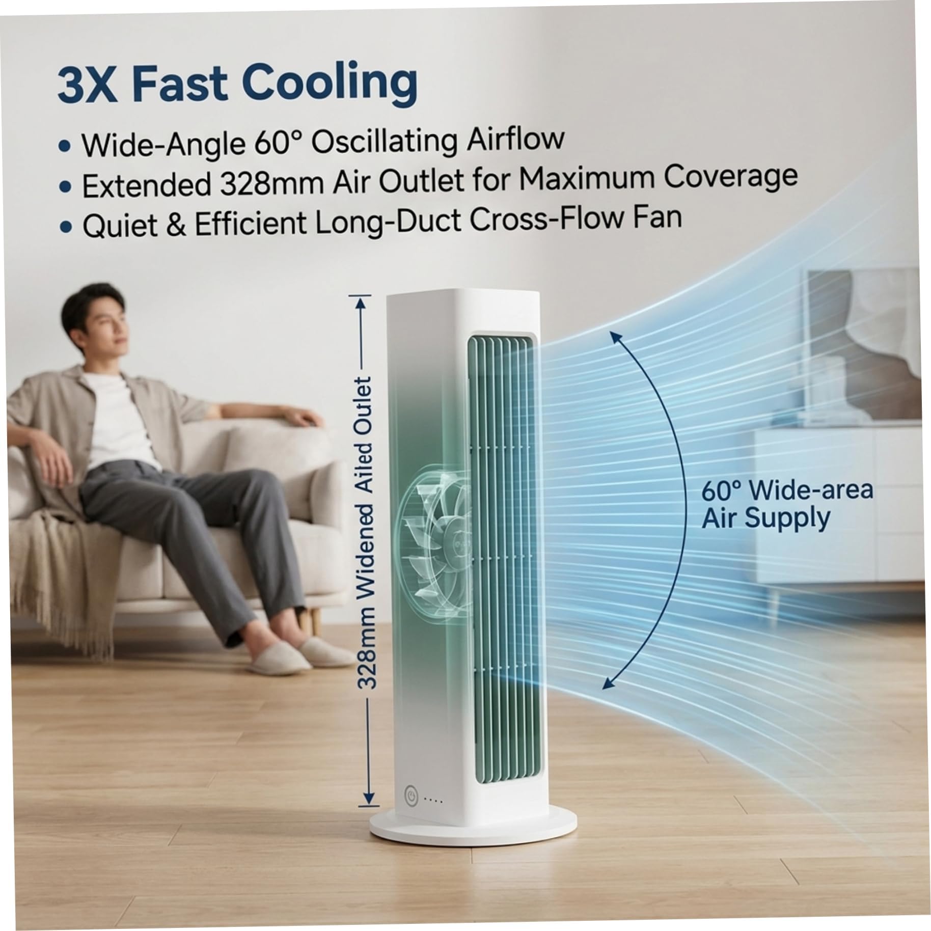 Ventilador de torre portátil sin aspas, 4000 mAh recargable pequeño enfriador de aire con control remoto, 3 velocidades, oscilación de 60° para oficina y hogar