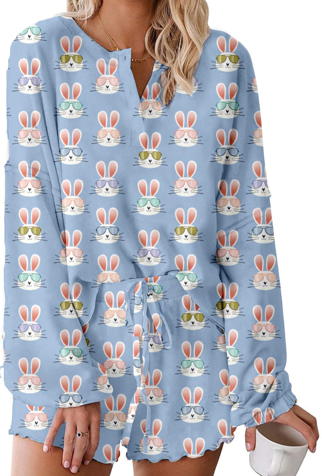 Roshop 4th of July Pajama Women’s Patriotic USA Flag Stars &amp; Stripes Matching Top &amp; Shorts Loungewear Set