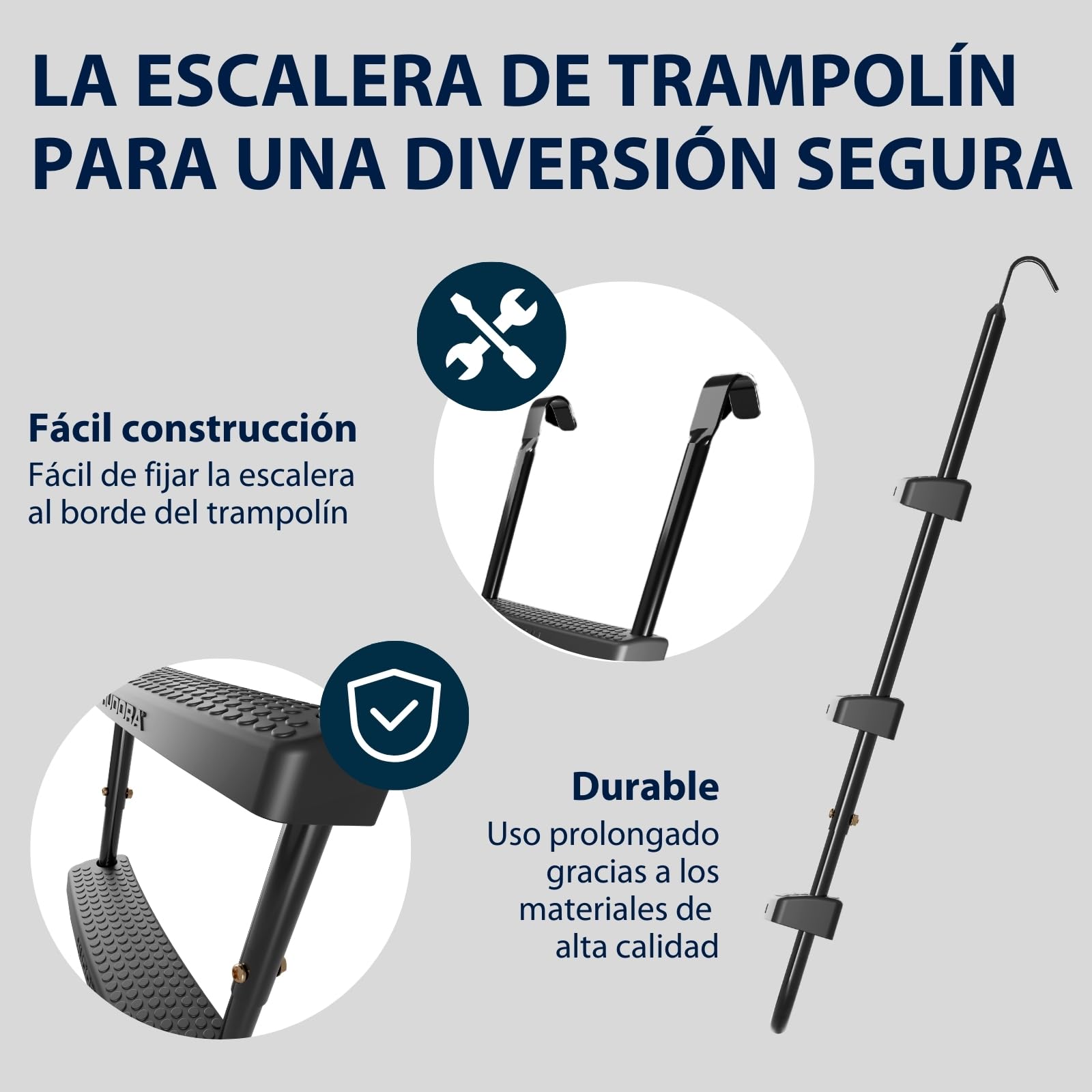 HUDORA Escalera Universal Antideslizante para Trampolines - Altura Ajustable con Peldaños Anchos, Resistente UV