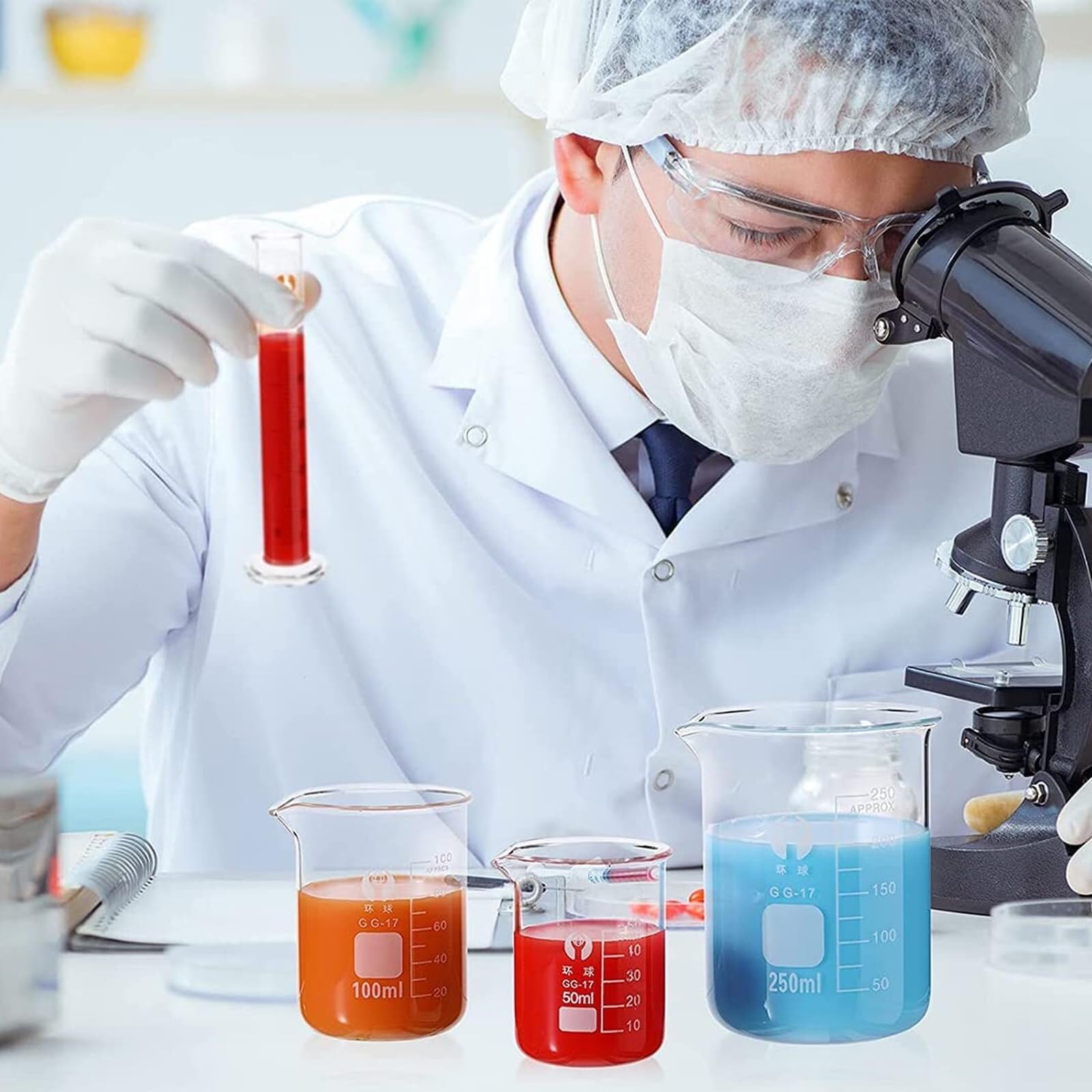 Zlewka laboratoryjna z dziobkiem, Zestaw 2-częściowych zlewek miarowych ze szkła borokrzemowego, 50 ml i 100, do laboratorium kuchni(50ml+100ml)