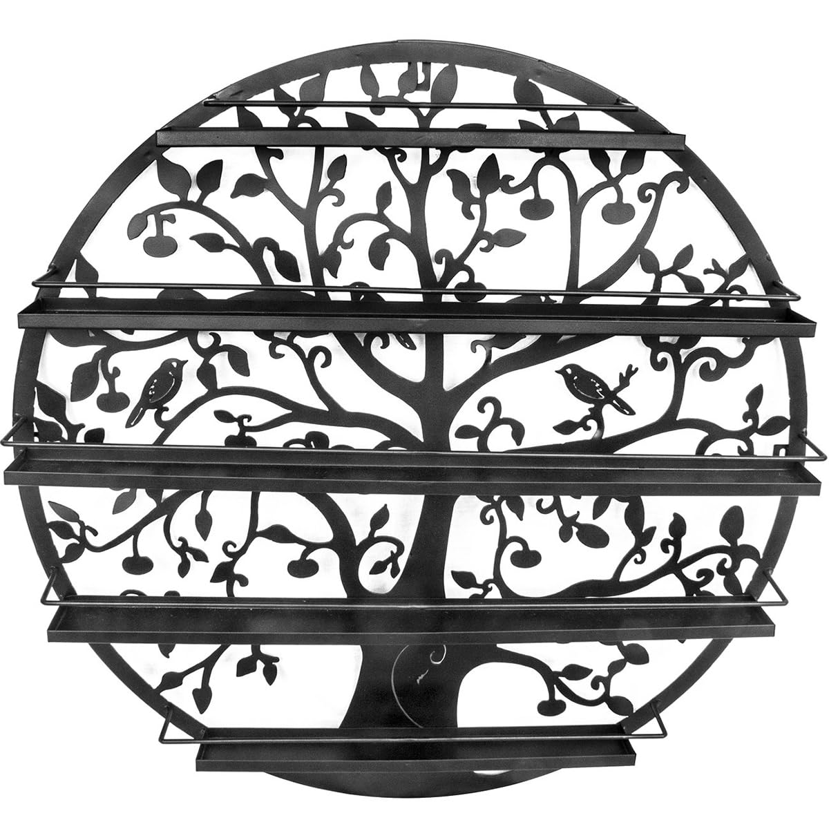 ZBJDX Nail Polish Rack Wall Mount Hollow Tree Bird Pattern Round Nail Polish Display Rack Metal Multifunctional Essential