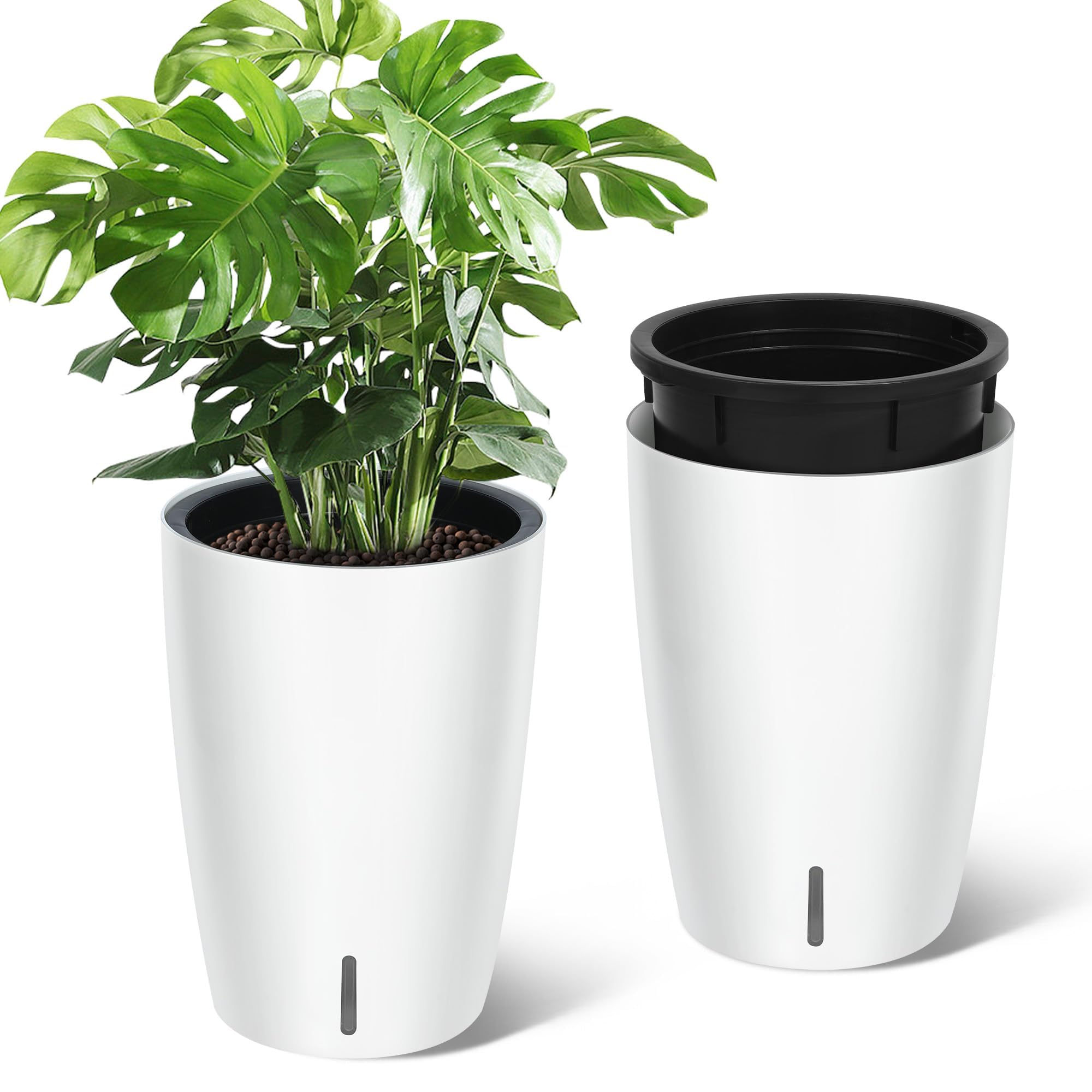 Set di 2 vasi da fiori alti 16"per piante autoirriganti piante da interno, da fiori drenaggio integrato e design visivo del livello dell'acqua patio, veranda, soggiorno o ufficio domestico