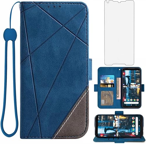 Asuwish Compatible con Google Pixel 2XL - Funda tipo cartera y protector de pantalla de vidrio templado, soporte de cuero con tapa para tarjetas,
