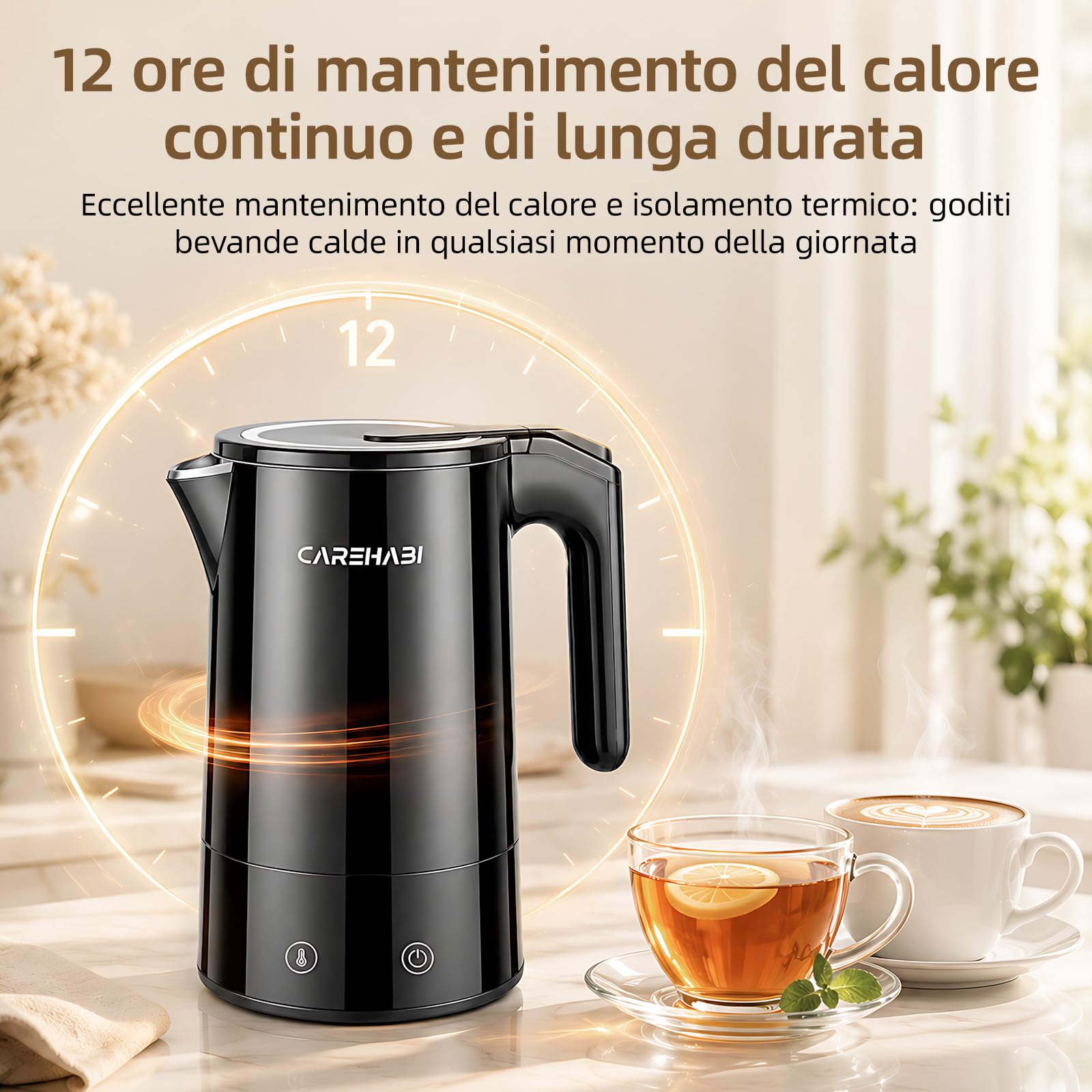 Bollitore Elettrico Temperatura Regolabile 1.7L, 2200W Senza BPA | Bollitore Elettrico con Schermo e Controllo Temperatura Mantenimento del Calore 12 Ore Interno in Acciaio Inossidabile 304