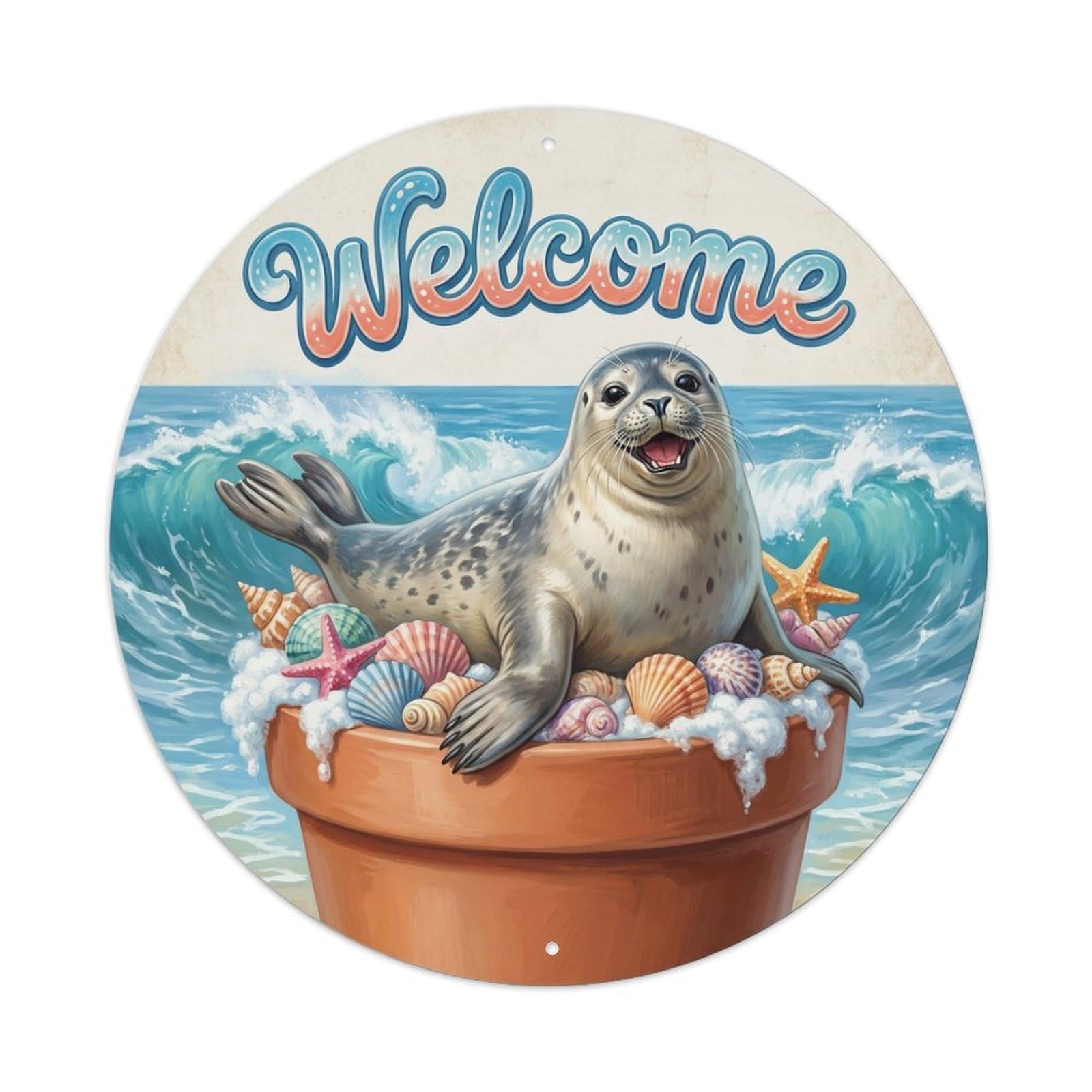 Metal Tin Sign Welcome Seal Ocean Wave