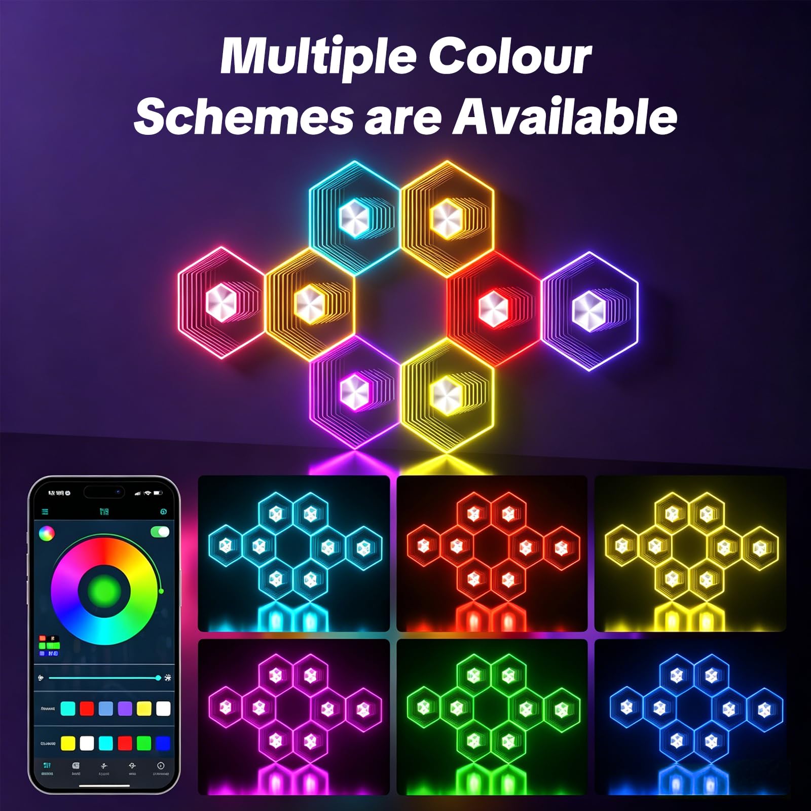 Paneles de Pared LED RGB Hexagon Modulares, Luces de Panal DIY 16 Millones Colores, Control App & Mando a Distancia, Sincronización Musical para Sala Juegos