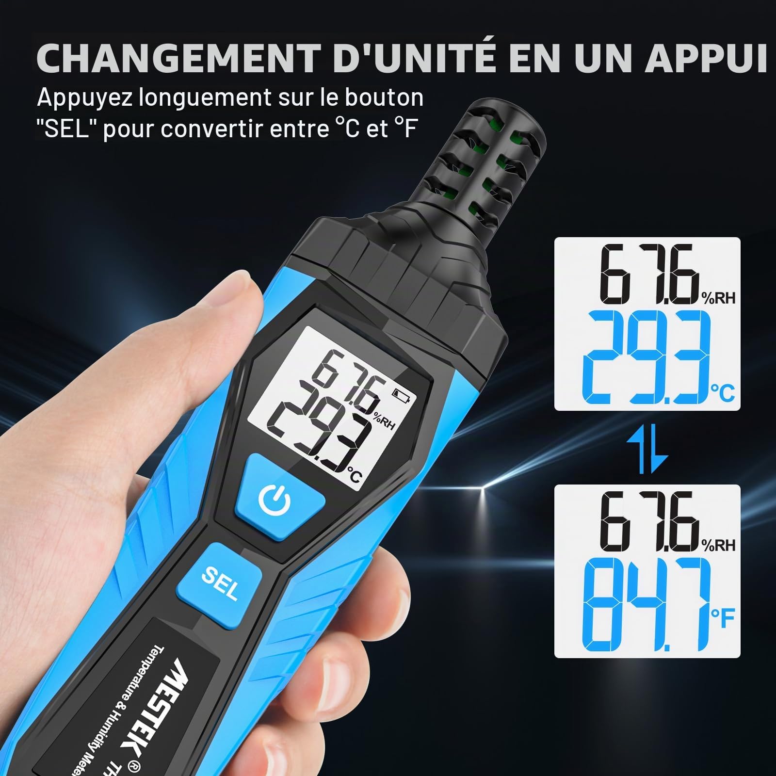 Thermomètre MESTEK Multifonctionnel Hygromètre Numérique Intérieur Extérieur Température du point de rosée, Tenue à la main, Moniteur D'humidité et de Température pour Plantation Horticole