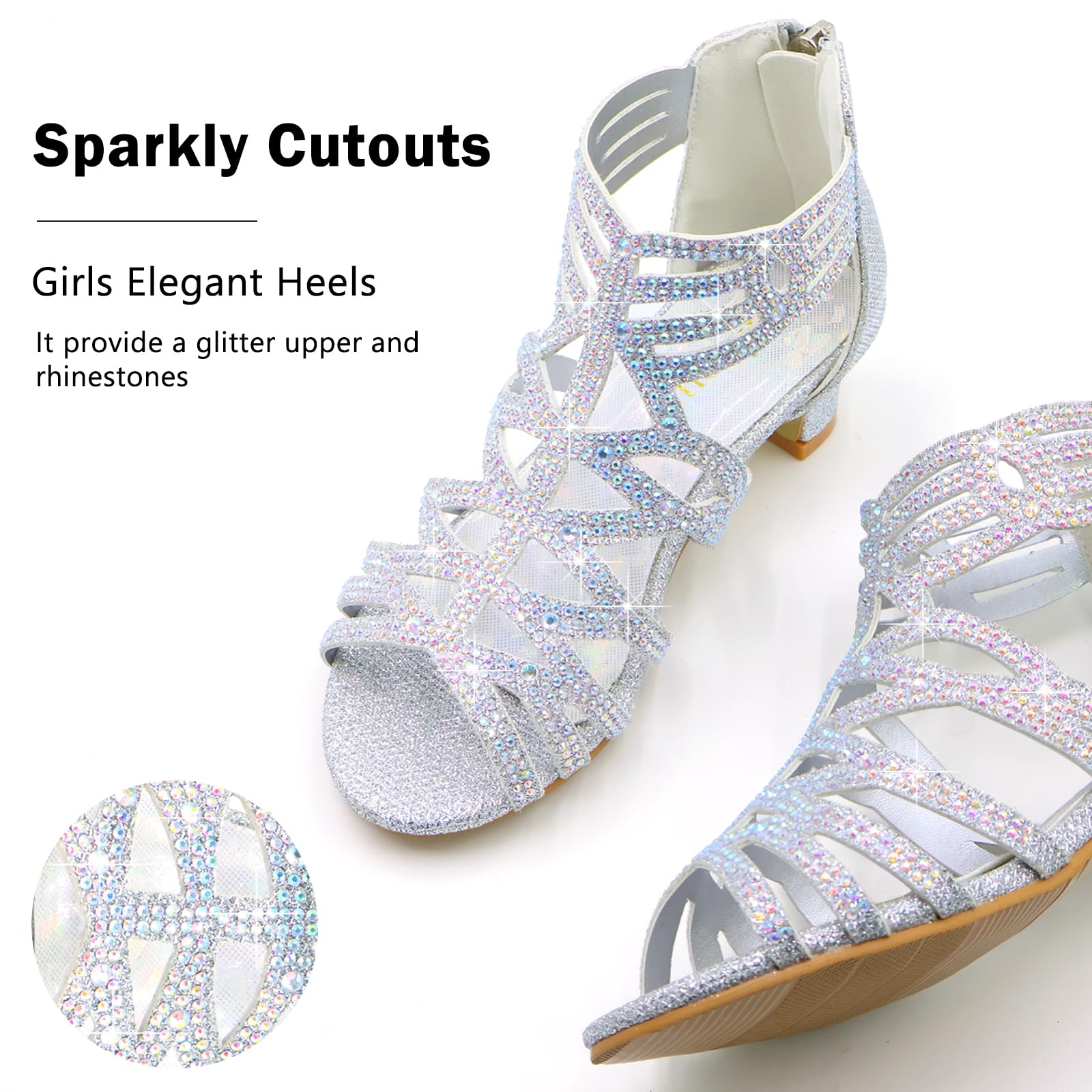 Girls High Heels Dress Pump Sandals Glitter Wedding Flower Party Princess Shoes for Kids Toddler