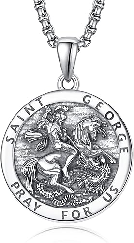 KATHLU Collar de San MiguelSan CristóbalSan GerardoSan JorgeSan JudaSan Benito para hombres y mujeresAmuleto de religión de plata de ley 925 con