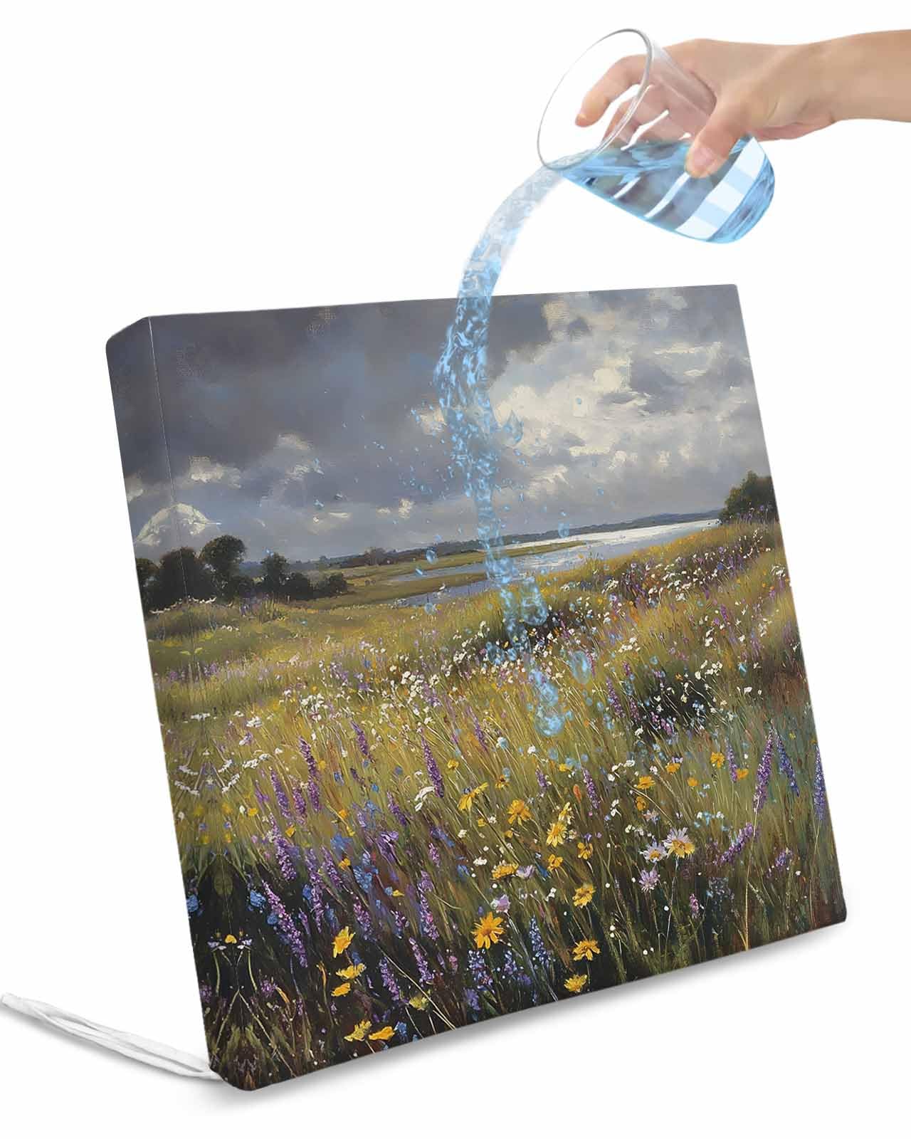 Hokiten Spring Floral Outdoor Cushion Chair Cover Set of 4 - Waterproof Couch Seat Covers, Modern Oil Painting Farmhouse Patio Furniture Protector Cushions Slipcovers for Sofa/RV, 22