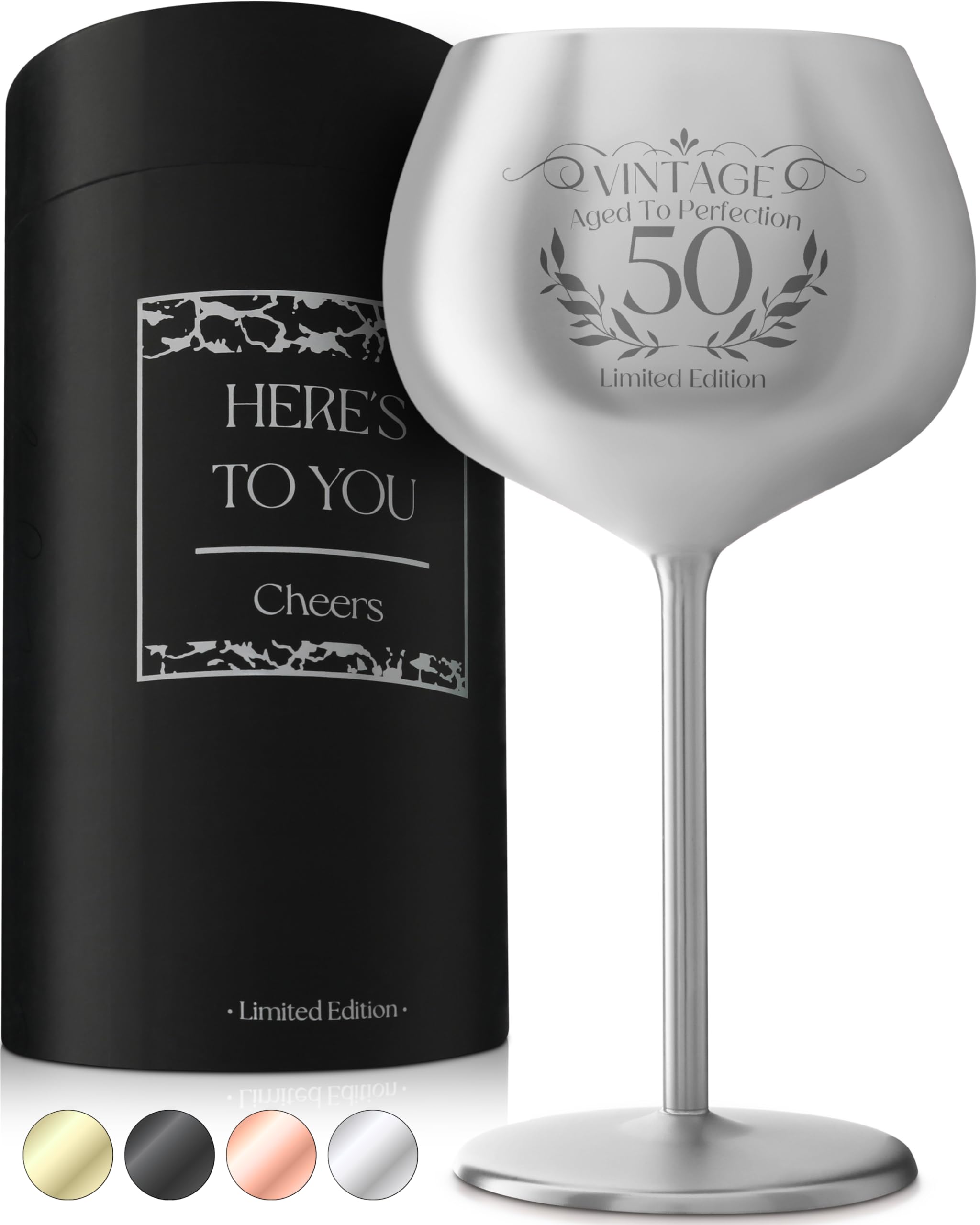 Gusto Nostro 50th Birthday Wine Glass - Classy 50th Birthday Gifts for Women/Men - Stainless Steel Wine Glass with Engraved Vintage Fifty Bday Quote &amp; Gift Box - Gift for 50 Year Old Woman - Gift Idea