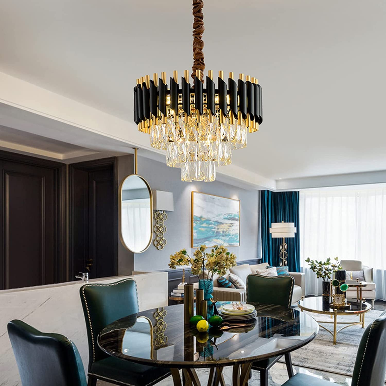 moderne ronde kristallen hanglamp 3 niveaus regendruppel kristallen kroonluchter gouden kristallen verstelbare hoogte plafondverlichting voor slaapkamer, woonkamer, keuken, eetkamer Change for the