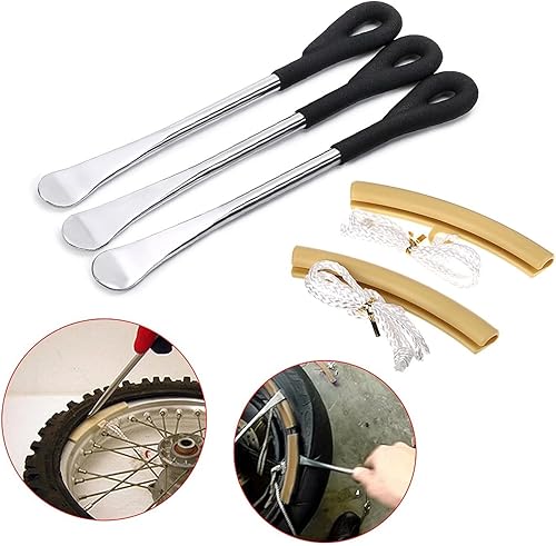 Sumnacon Tire Levers Spoon Set, Heavy Duty Motorcycle Bike Car Tire Irons Tool Kit with Hanging Hole,3 Pcs Tire Changing Spoon + 2 Pcs Rim Protector