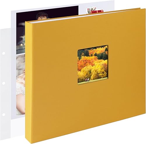 1DOT2 Álbum de fotos grande de 12 x 12 pulgadas con 3 anillos para manualidades, con 30 fundas de plástico, 60 páginas y cubierta de tela para